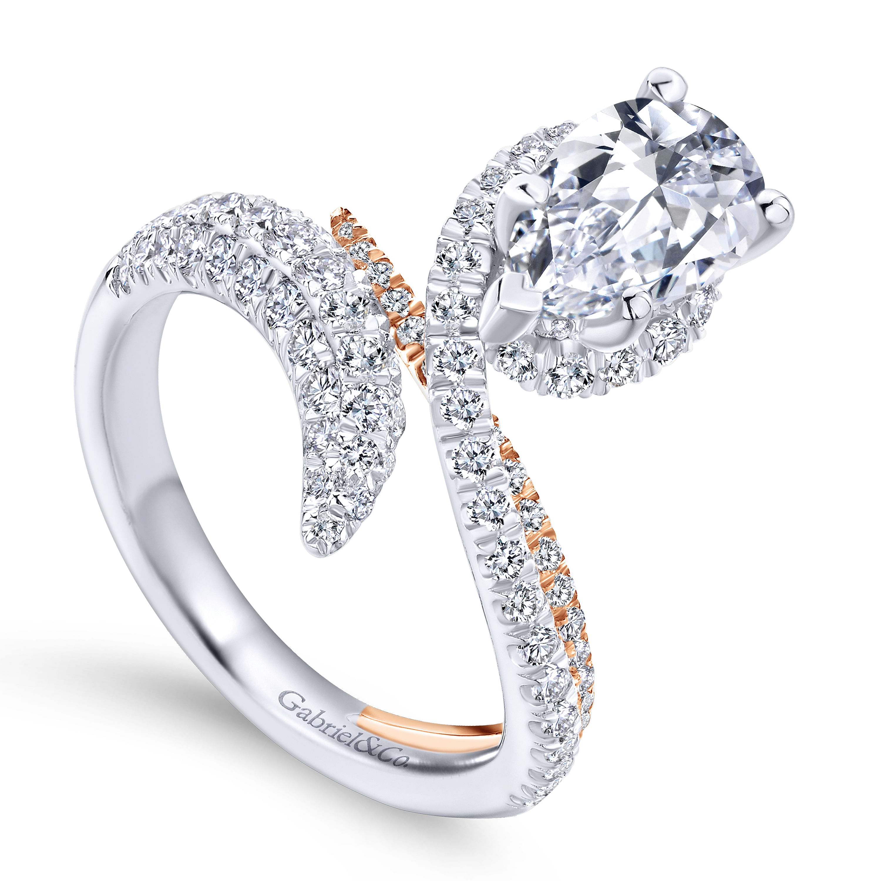 18k White/pink Gold Diamond Halo Engagement Ring angle 3 18k White/pink Gold Diamond Halo Engagement Ring angle 3