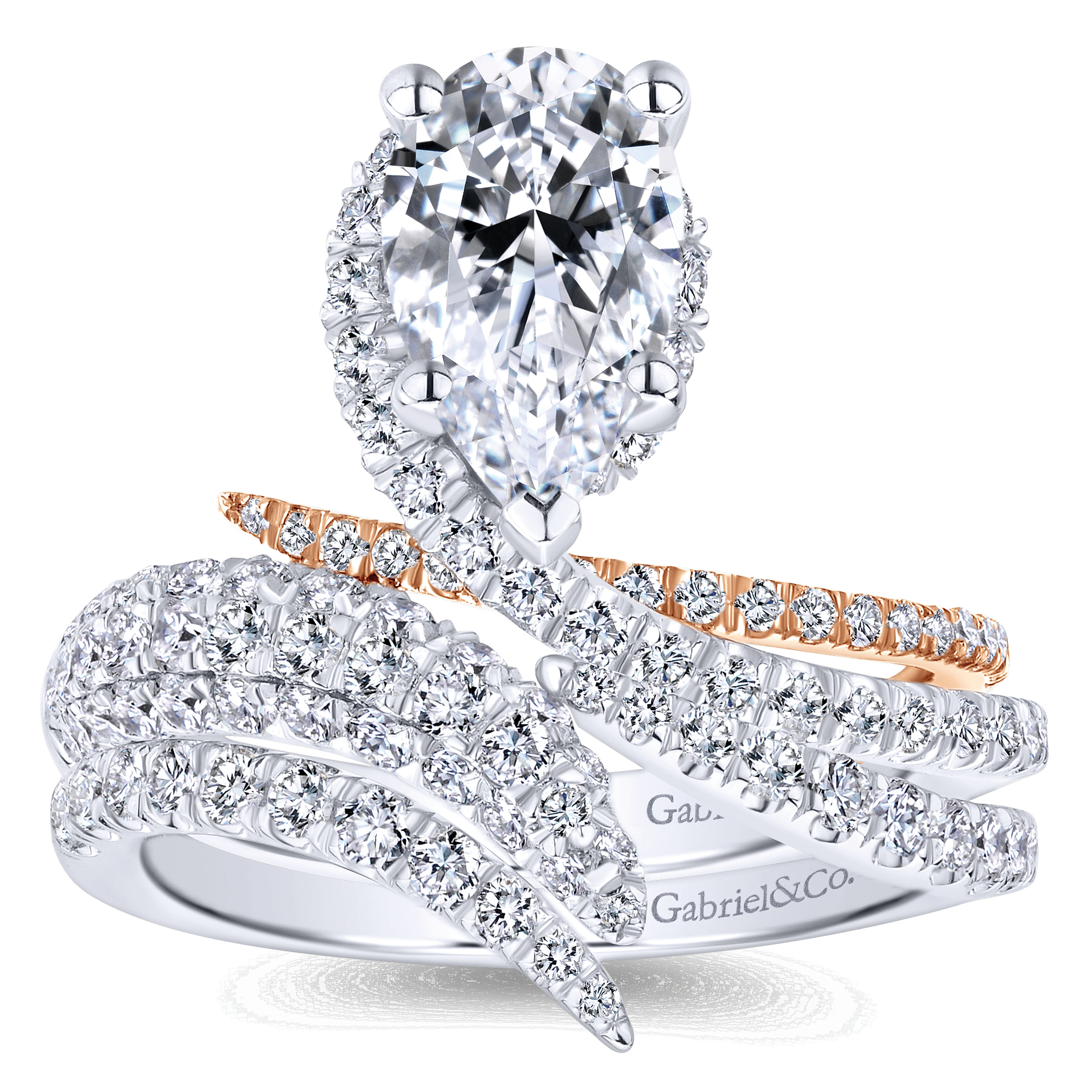18k White/pink Gold Diamond Halo Engagement Ring angle 4 18k White/pink Gold Diamond Halo Engagement Ring angle 4