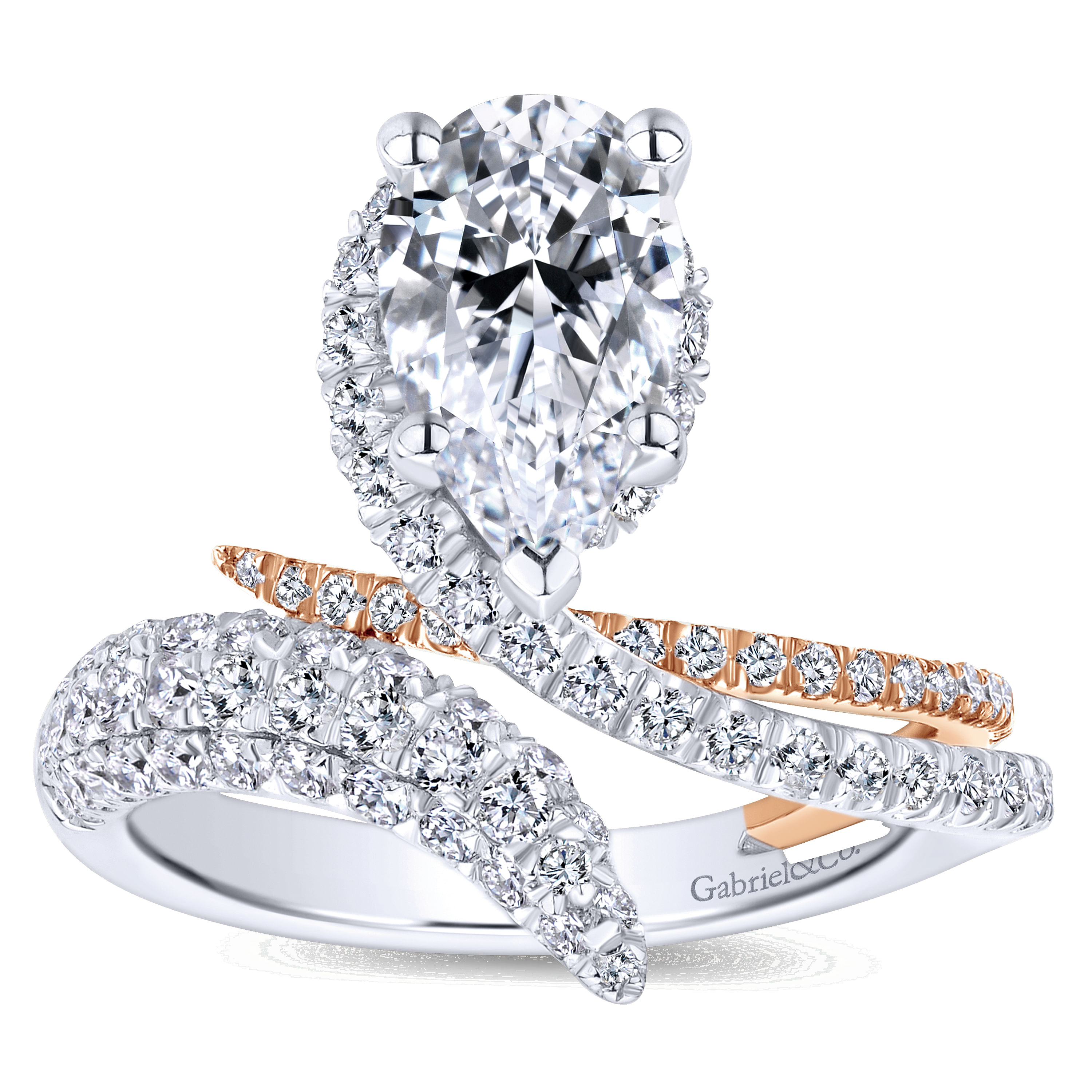 18k White/pink Gold Diamond Halo Engagement Ring angle 5 18k White/pink Gold Diamond Halo Engagement Ring angle 5