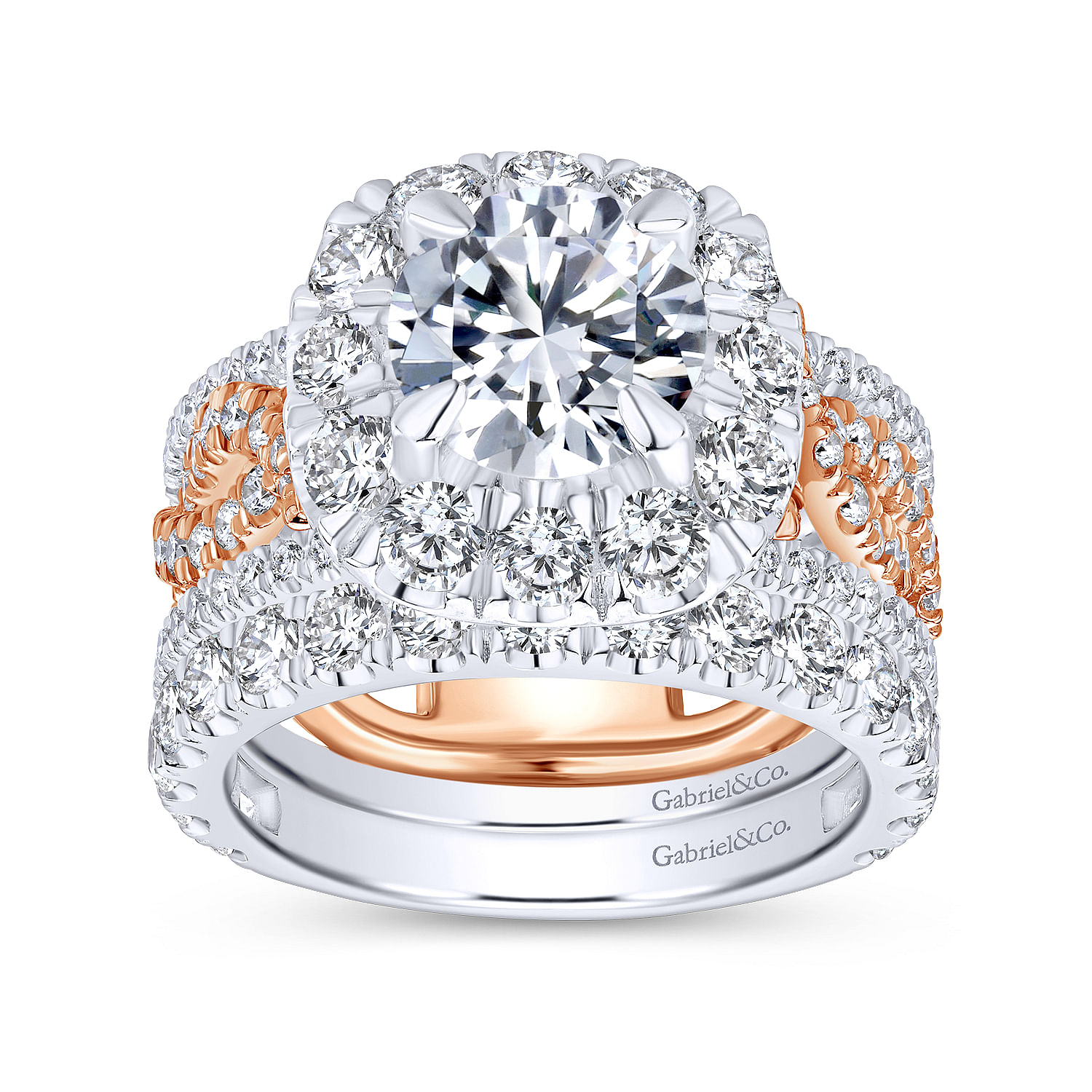 18k White/pink Gold Diamond Halo Engagement Ring angle 4 18k White/pink Gold Diamond Halo Engagement Ring angle 4