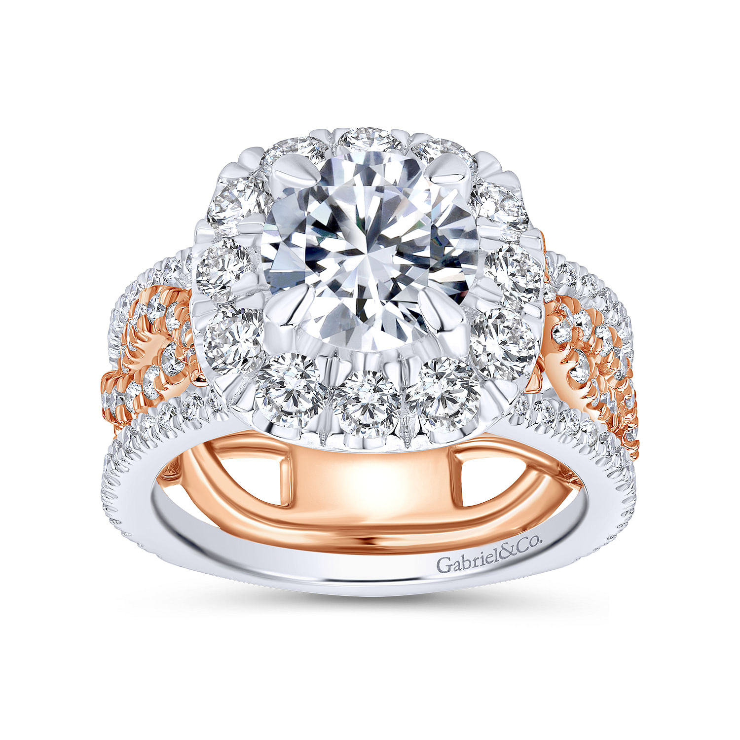18k White/pink Gold Diamond Halo Engagement Ring angle 5 18k White/pink Gold Diamond Halo Engagement Ring angle 5