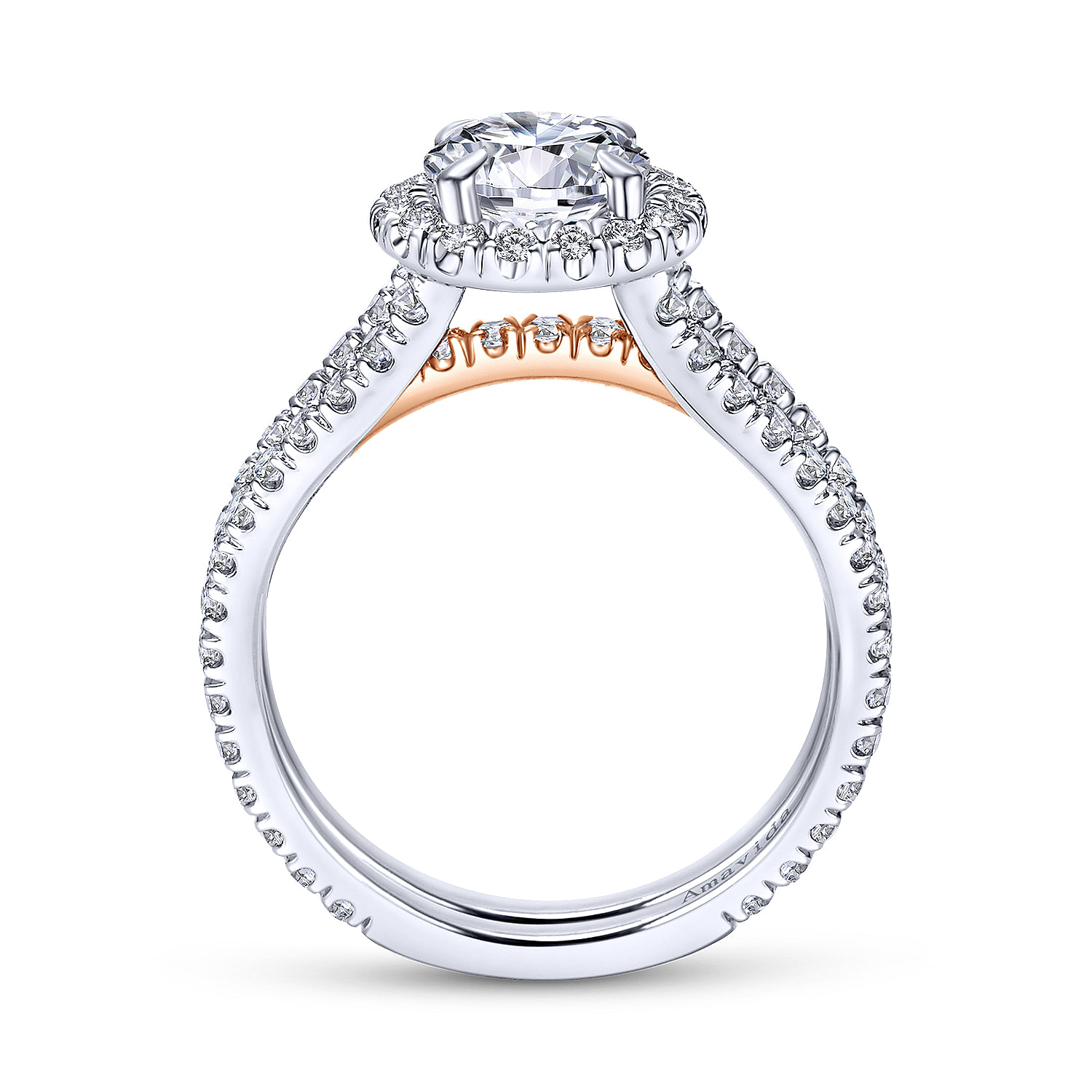 18k White/pink Gold Diamond Halo Engagement Ring angle 2 18k White/pink Gold Diamond Halo Engagement Ring angle 2