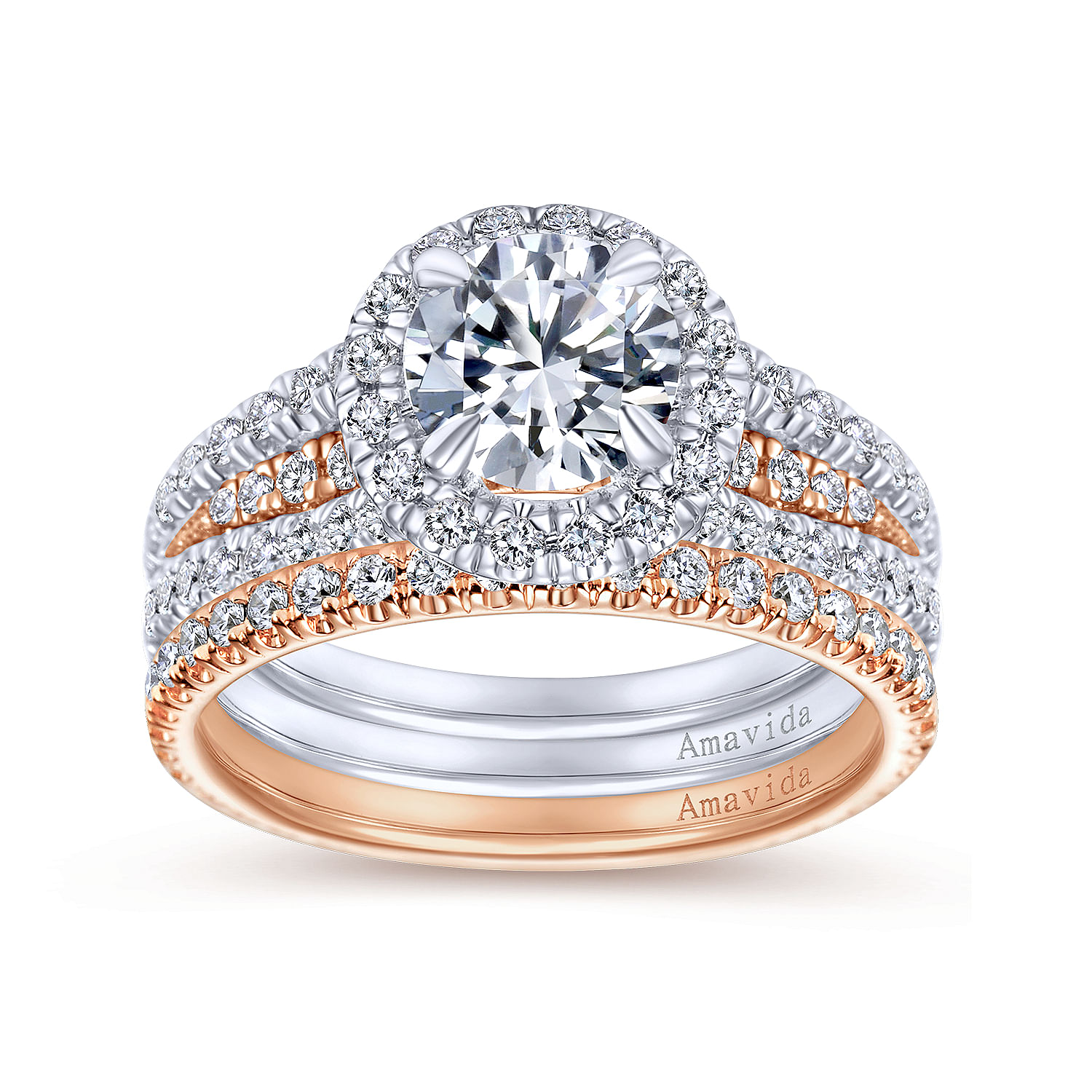 18k White/pink Gold Diamond Halo Engagement Ring angle 4 18k White/pink Gold Diamond Halo Engagement Ring angle 4