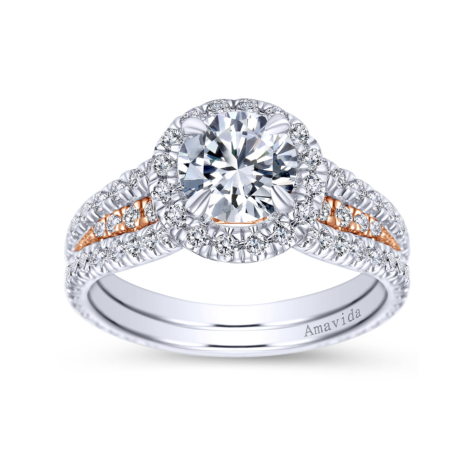 18k White/pink Gold Diamond Halo Engagement Ring angle 5 18k White/pink Gold Diamond Halo Engagement Ring angle 5