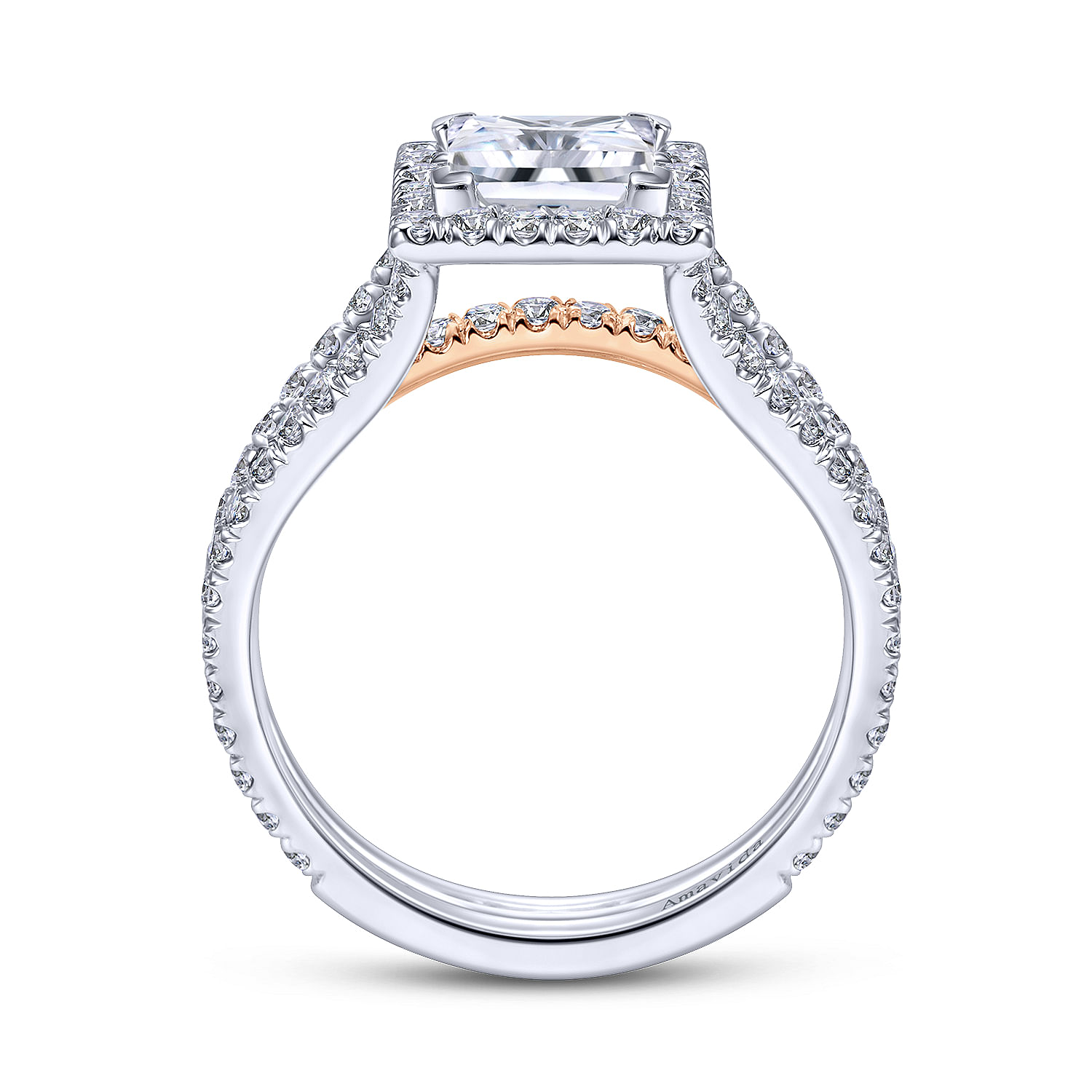 18k White/pink Gold Diamond Halo Engagement Ring angle 2 18k White/pink Gold Diamond Halo Engagement Ring angle 2