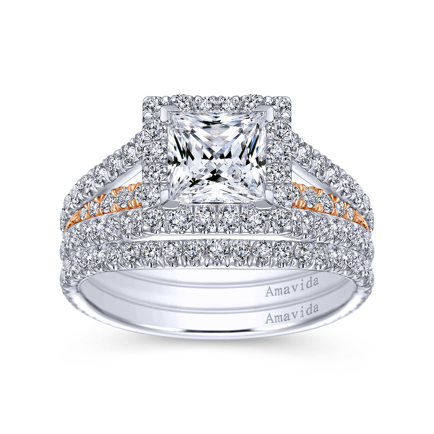 18k White/pink Gold Diamond Halo Engagement Ring angle 4 18k White/pink Gold Diamond Halo Engagement Ring angle 4