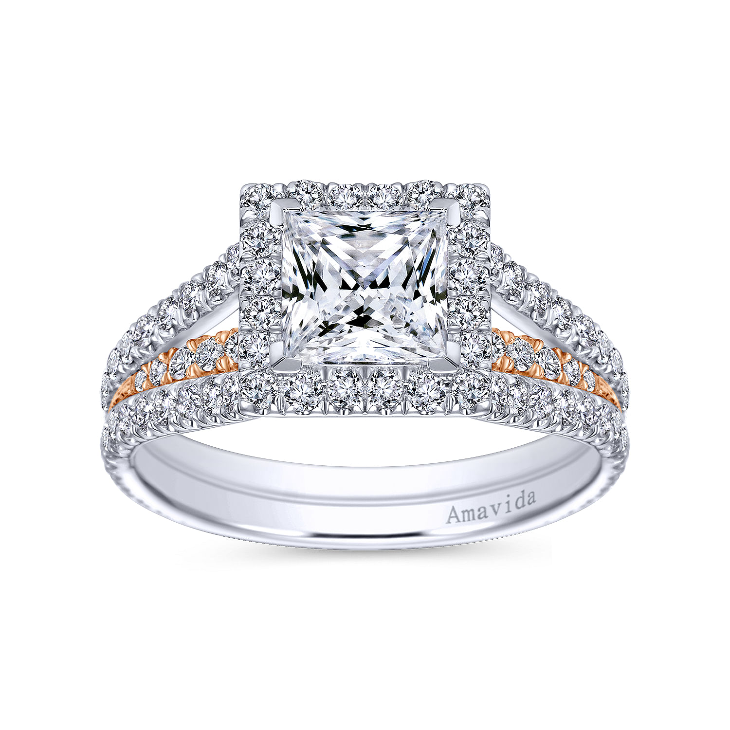 18k White/pink Gold Diamond Halo Engagement Ring angle 5 18k White/pink Gold Diamond Halo Engagement Ring angle 5