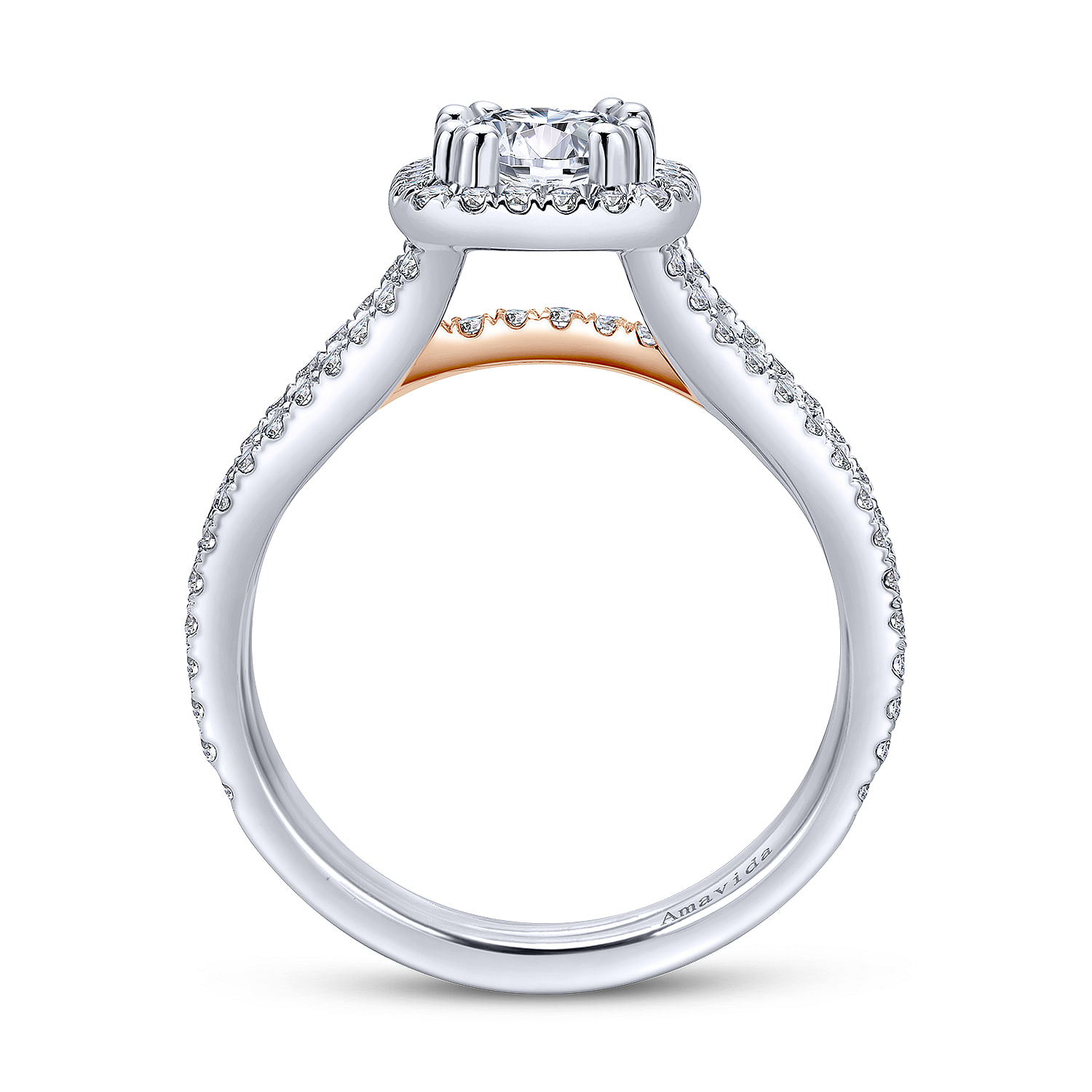 18k White/pink Gold Diamond Halo Engagement Ring angle 2 18k White/pink Gold Diamond Halo Engagement Ring angle 2