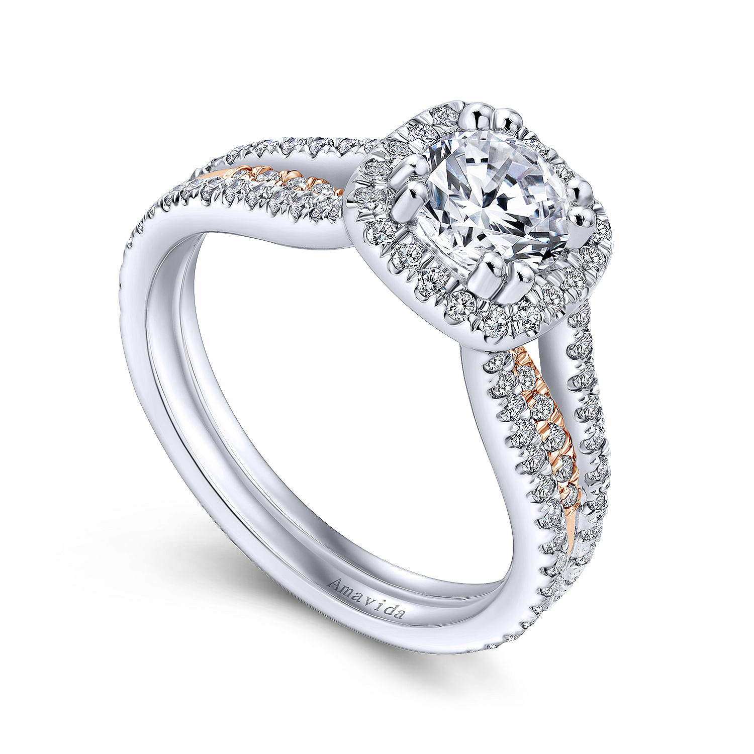18k White/pink Gold Diamond Halo Engagement Ring angle 3 18k White/pink Gold Diamond Halo Engagement Ring angle 3