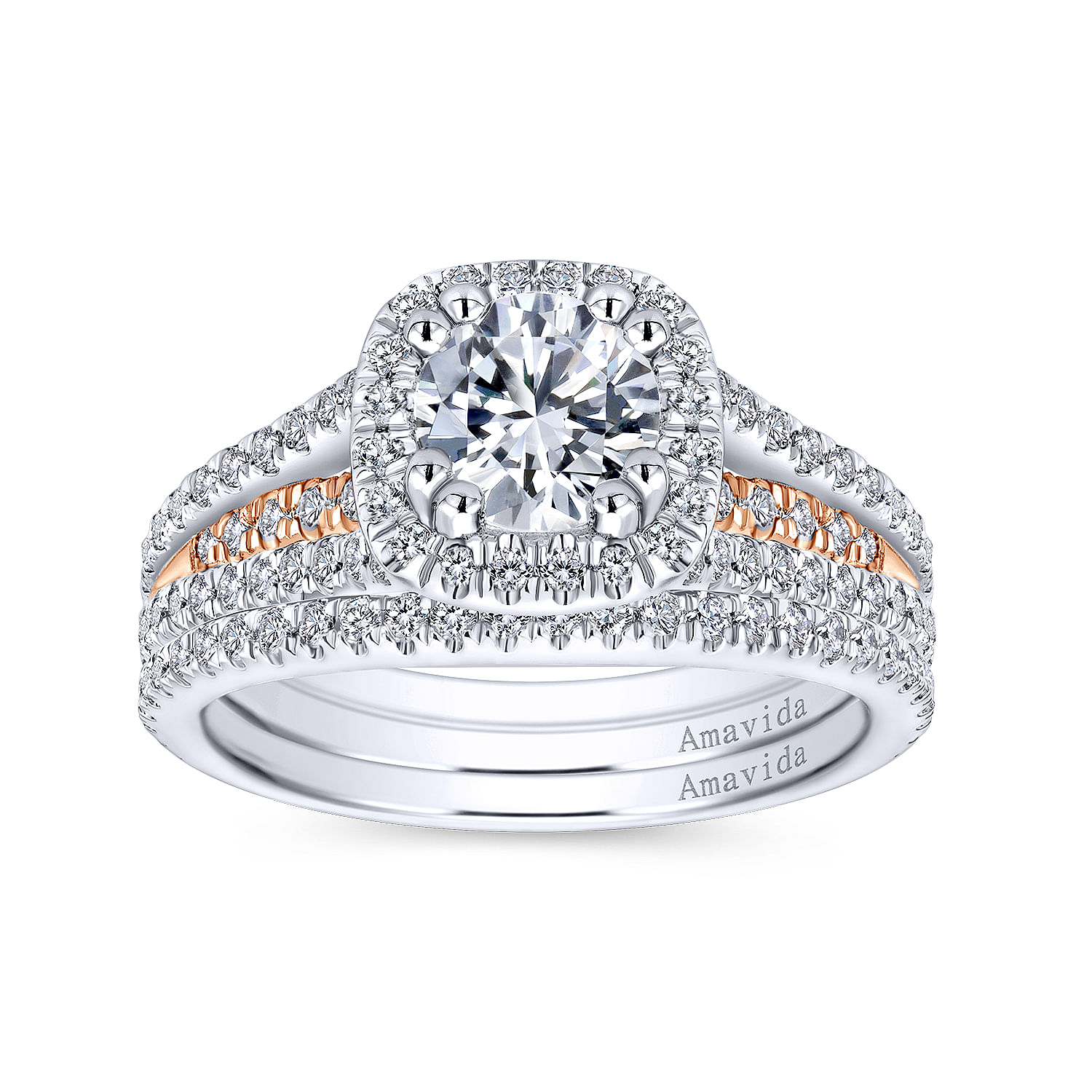 18k White/pink Gold Diamond Halo Engagement Ring angle 4 18k White/pink Gold Diamond Halo Engagement Ring angle 4