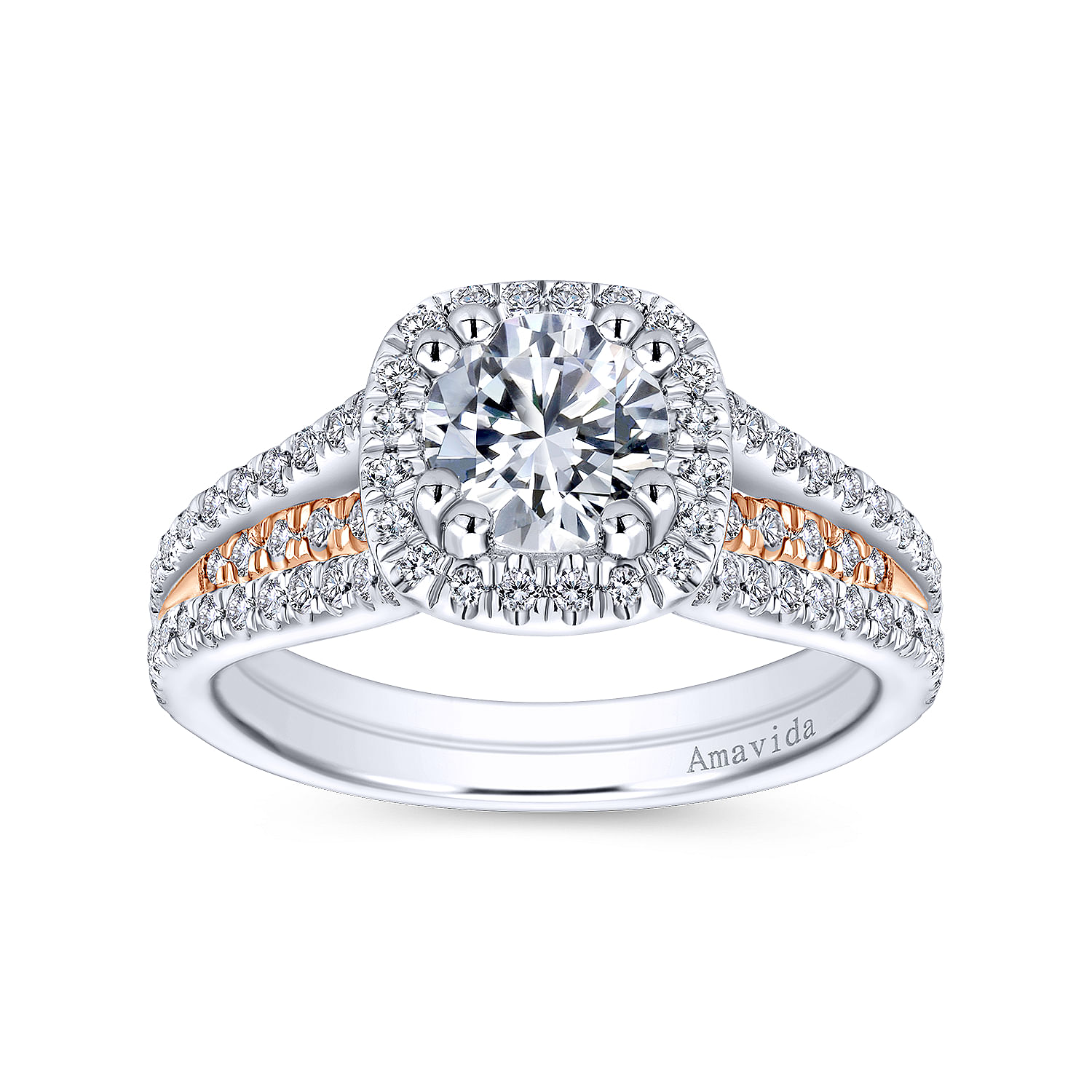 18k White/pink Gold Diamond Halo Engagement Ring angle 5 18k White/pink Gold Diamond Halo Engagement Ring angle 5