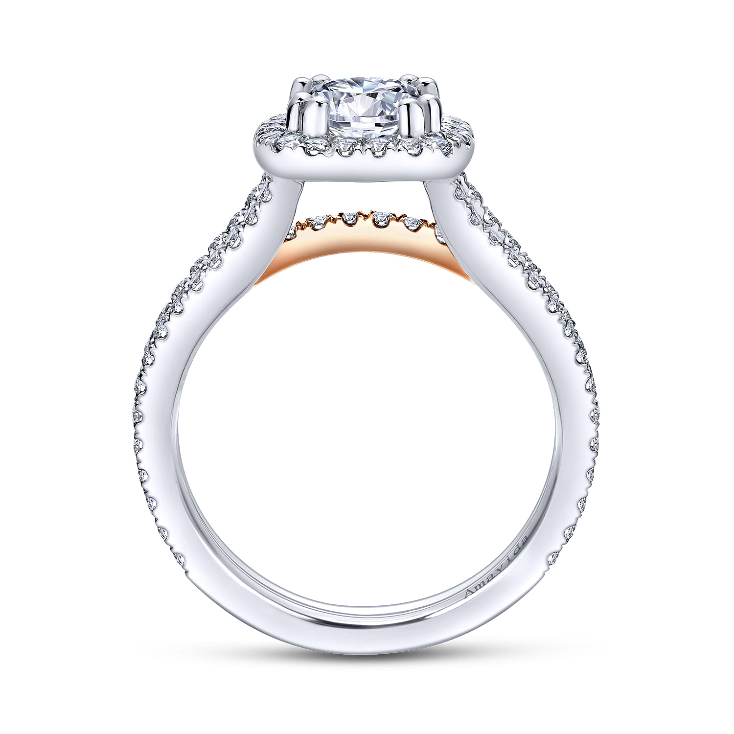 18k White/pink Gold Diamond Halo Engagement Ring angle 2 18k White/pink Gold Diamond Halo Engagement Ring angle 2
