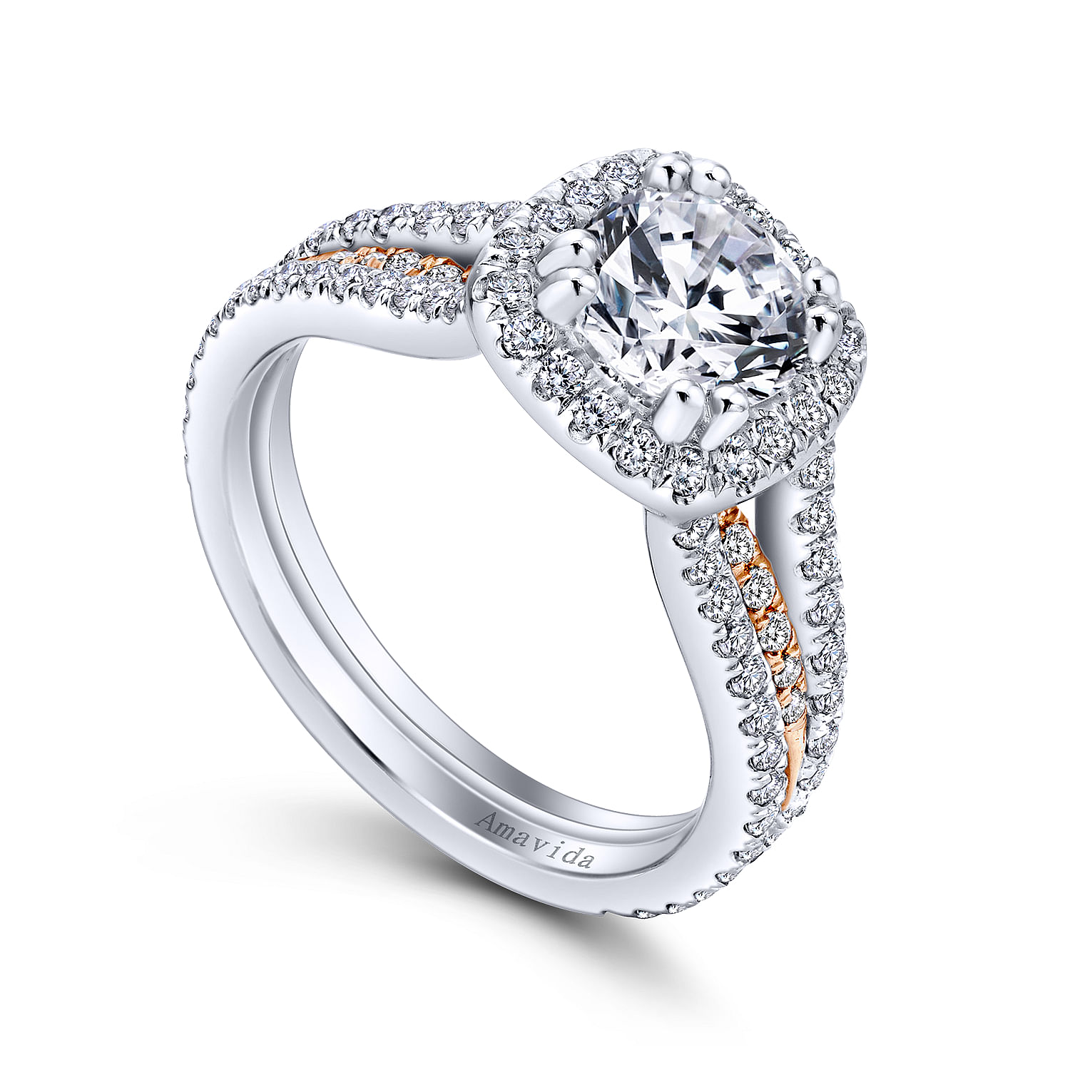 18k White/pink Gold Diamond Halo Engagement Ring angle 3 18k White/pink Gold Diamond Halo Engagement Ring angle 3