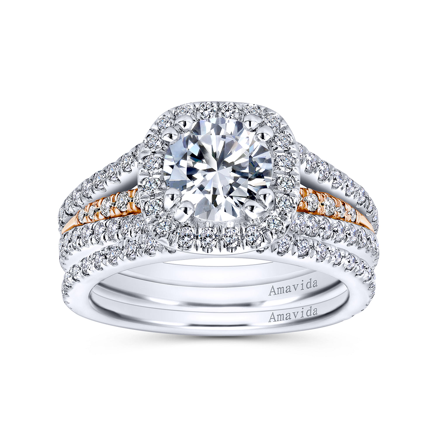 18k White/pink Gold Diamond Halo Engagement Ring angle 4 18k White/pink Gold Diamond Halo Engagement Ring angle 4