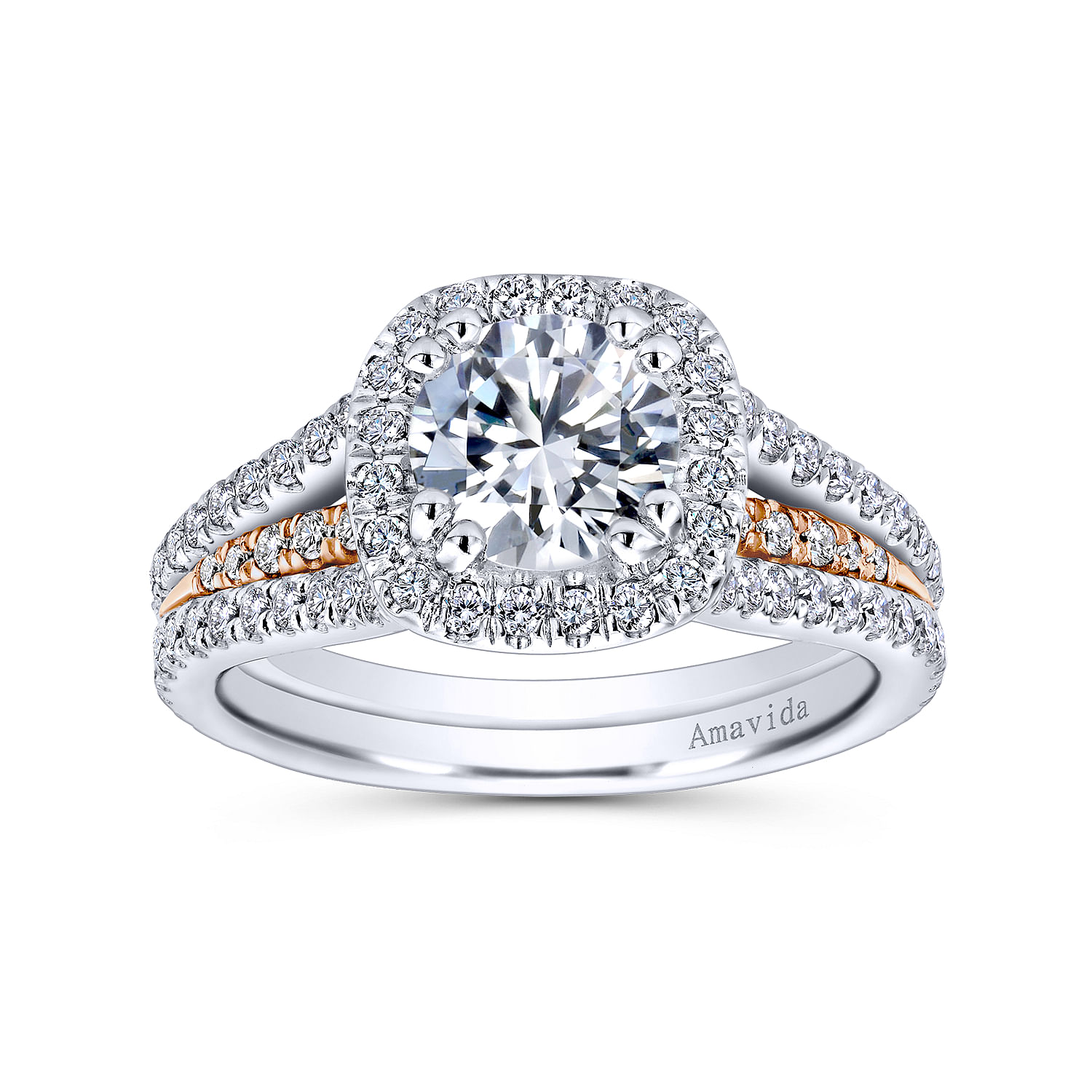 18k White/pink Gold Diamond Halo Engagement Ring angle 5 18k White/pink Gold Diamond Halo Engagement Ring angle 5
