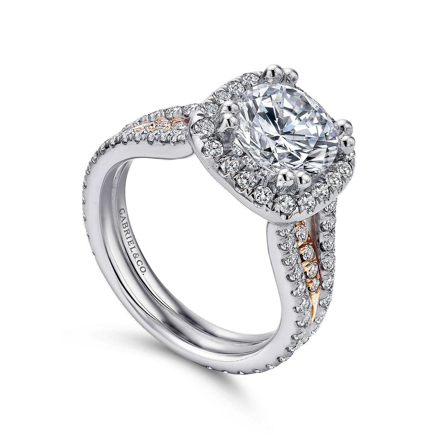 18k White/pink Gold Diamond Halo Engagement Ring angle 3 18k White/pink Gold Diamond Halo Engagement Ring angle 3