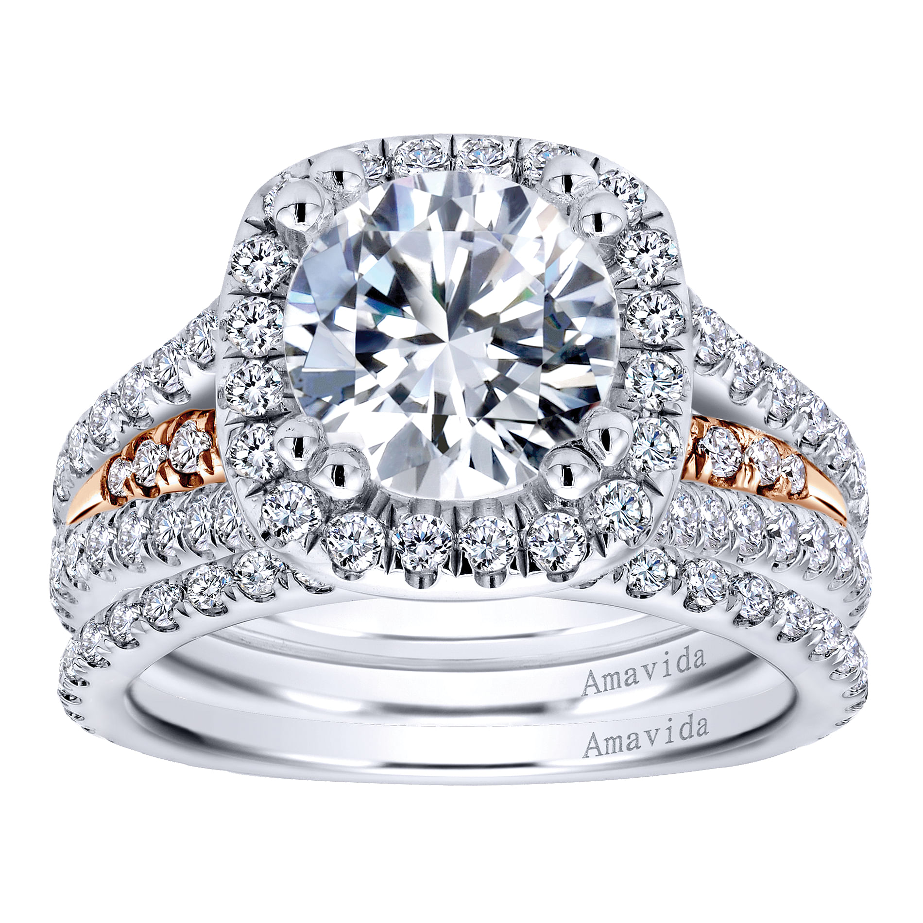 18k White/pink Gold Diamond Halo Engagement Ring angle 4 18k White/pink Gold Diamond Halo Engagement Ring angle 4