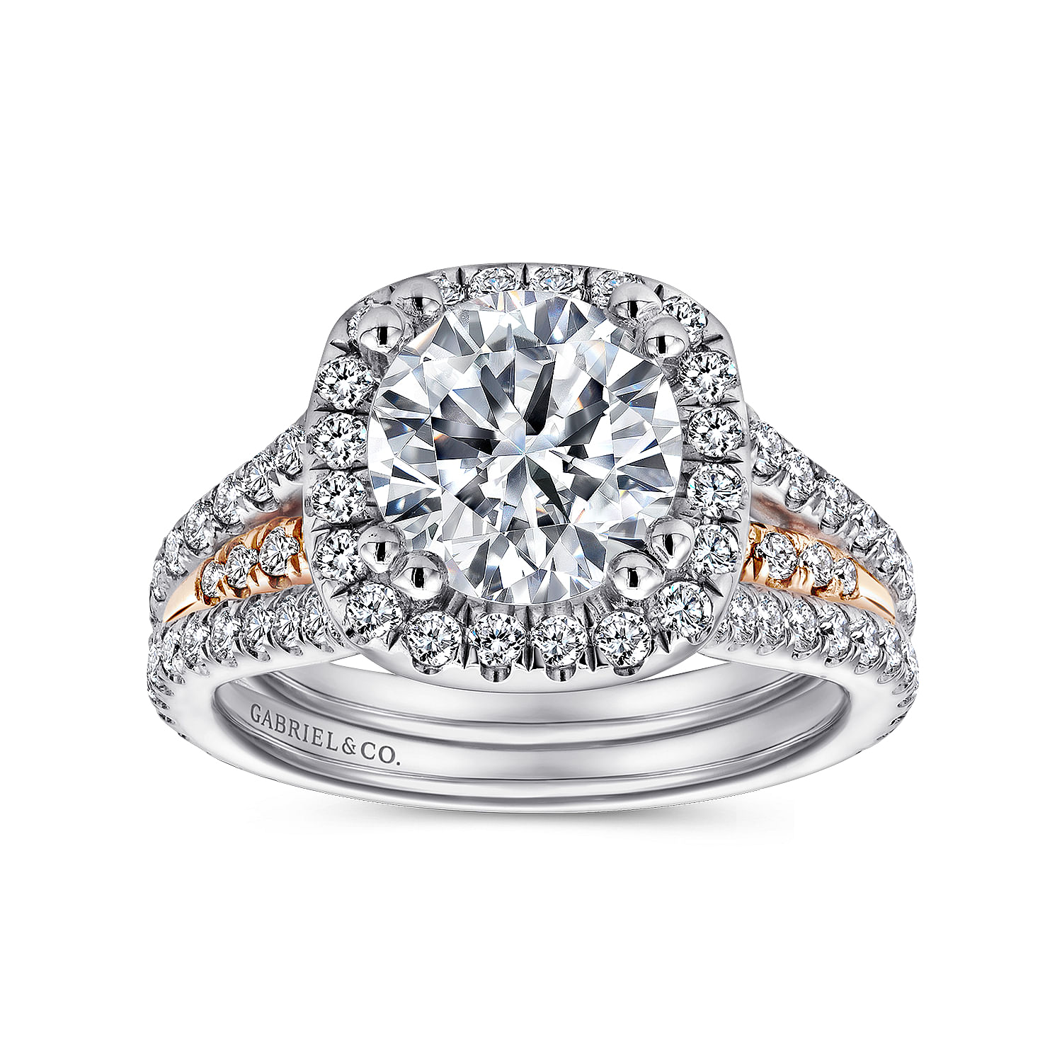 18k White/pink Gold Diamond Halo Engagement Ring angle 5 18k White/pink Gold Diamond Halo Engagement Ring angle 5