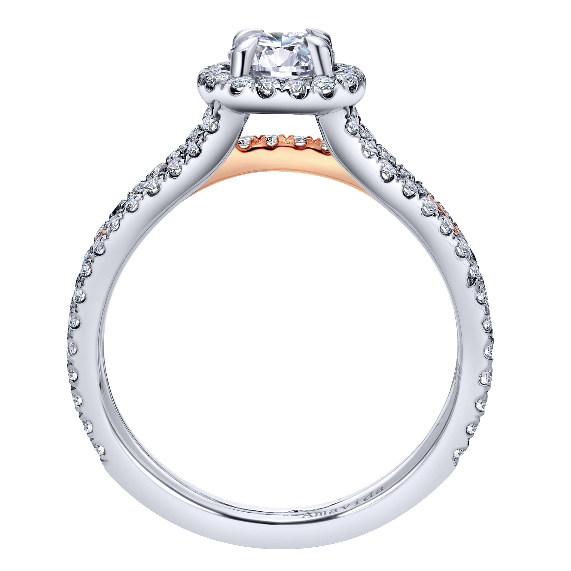 18k White/pink Gold Diamond Halo Engagement Ring angle 2 18k White/pink Gold Diamond Halo Engagement Ring angle 2