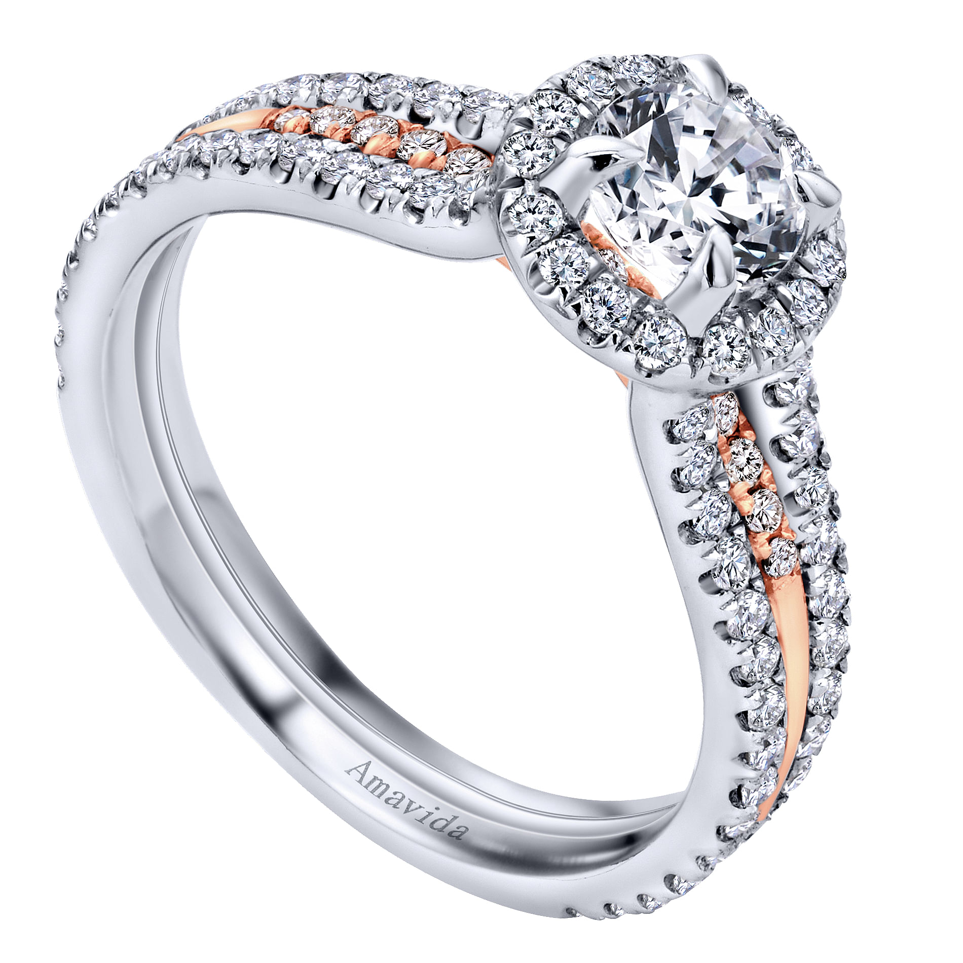 18k White/pink Gold Diamond Halo Engagement Ring angle 3 18k White/pink Gold Diamond Halo Engagement Ring angle 3