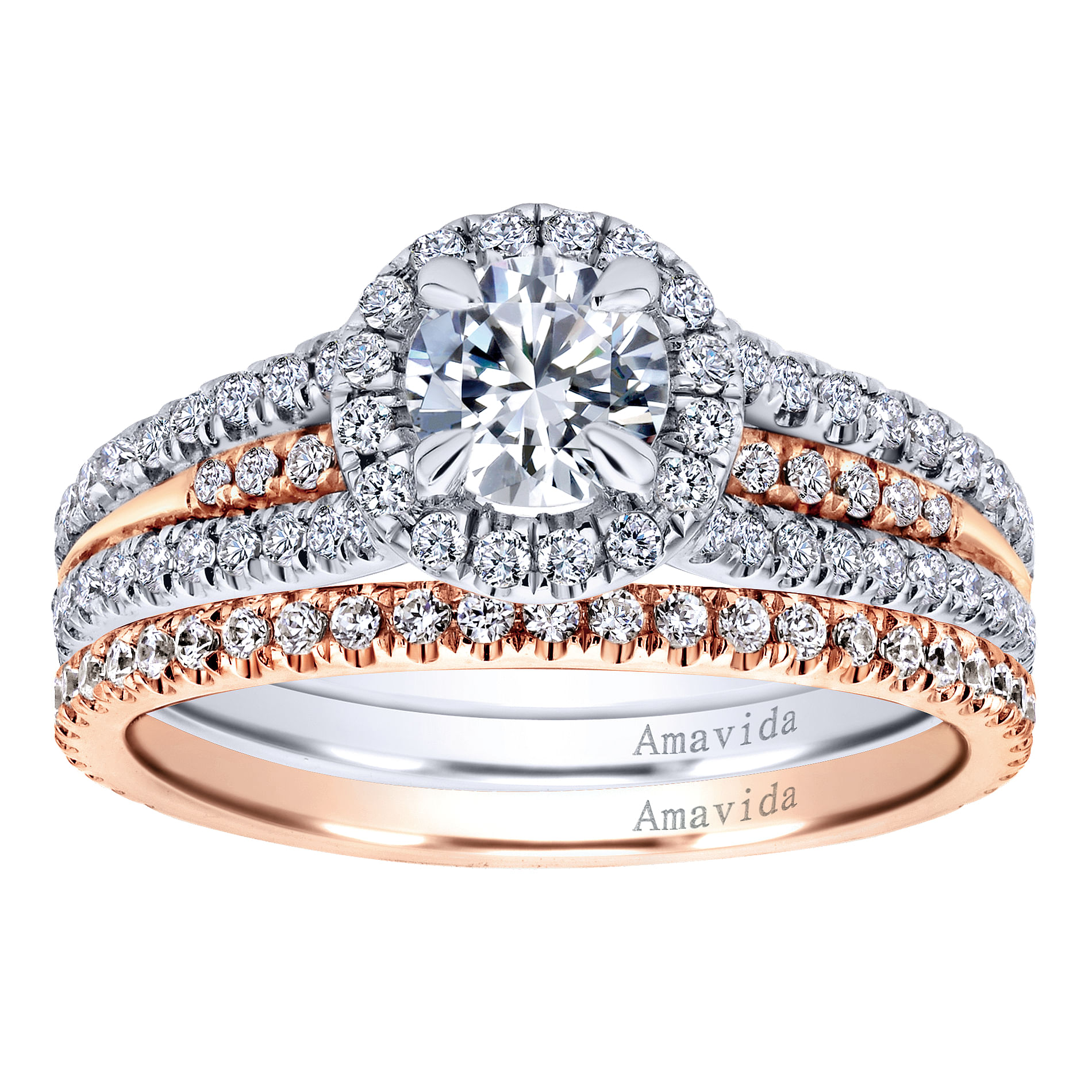 18k White/pink Gold Diamond Halo Engagement Ring angle 4 18k White/pink Gold Diamond Halo Engagement Ring angle 4