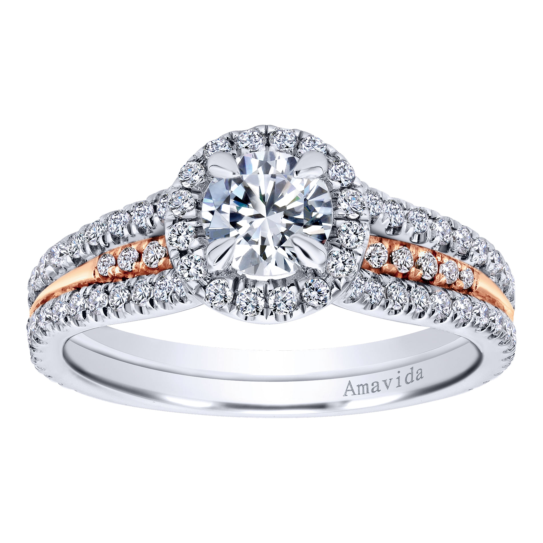 18k White/pink Gold Diamond Halo Engagement Ring angle 5 18k White/pink Gold Diamond Halo Engagement Ring angle 5