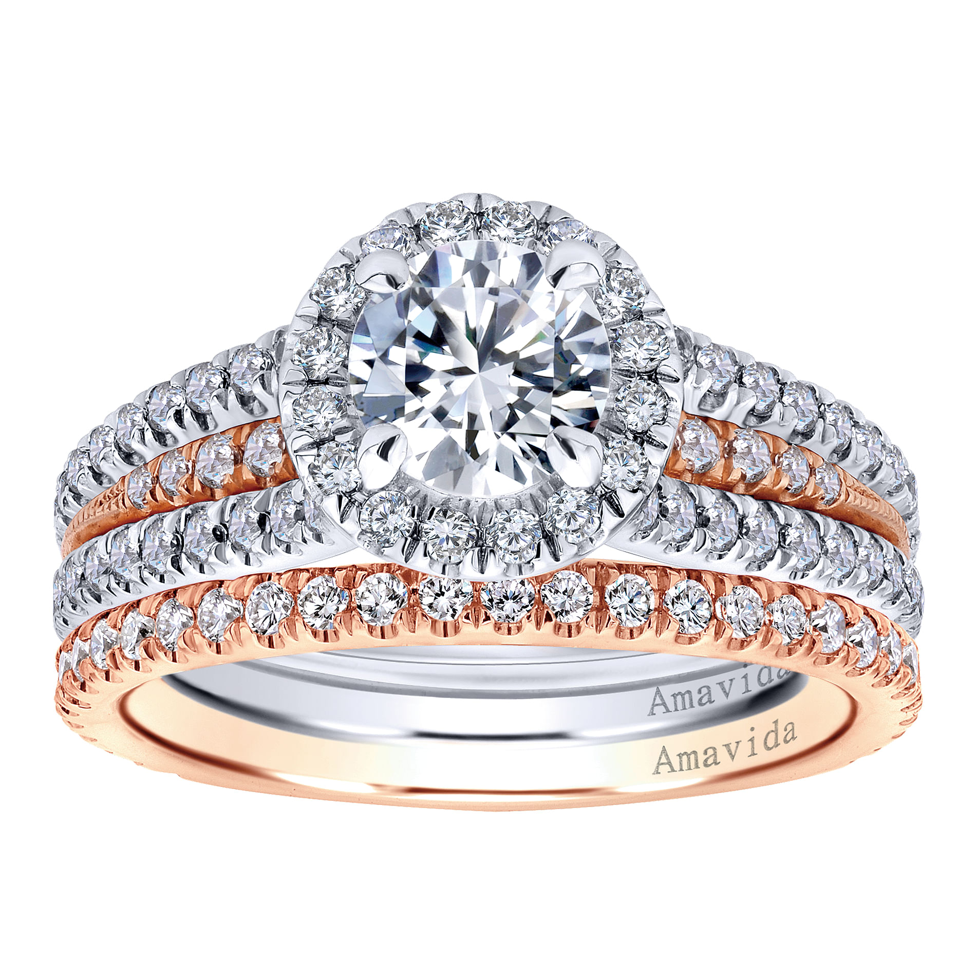 18k White/pink Gold Diamond Halo Engagement Ring angle 4 18k White/pink Gold Diamond Halo Engagement Ring angle 4