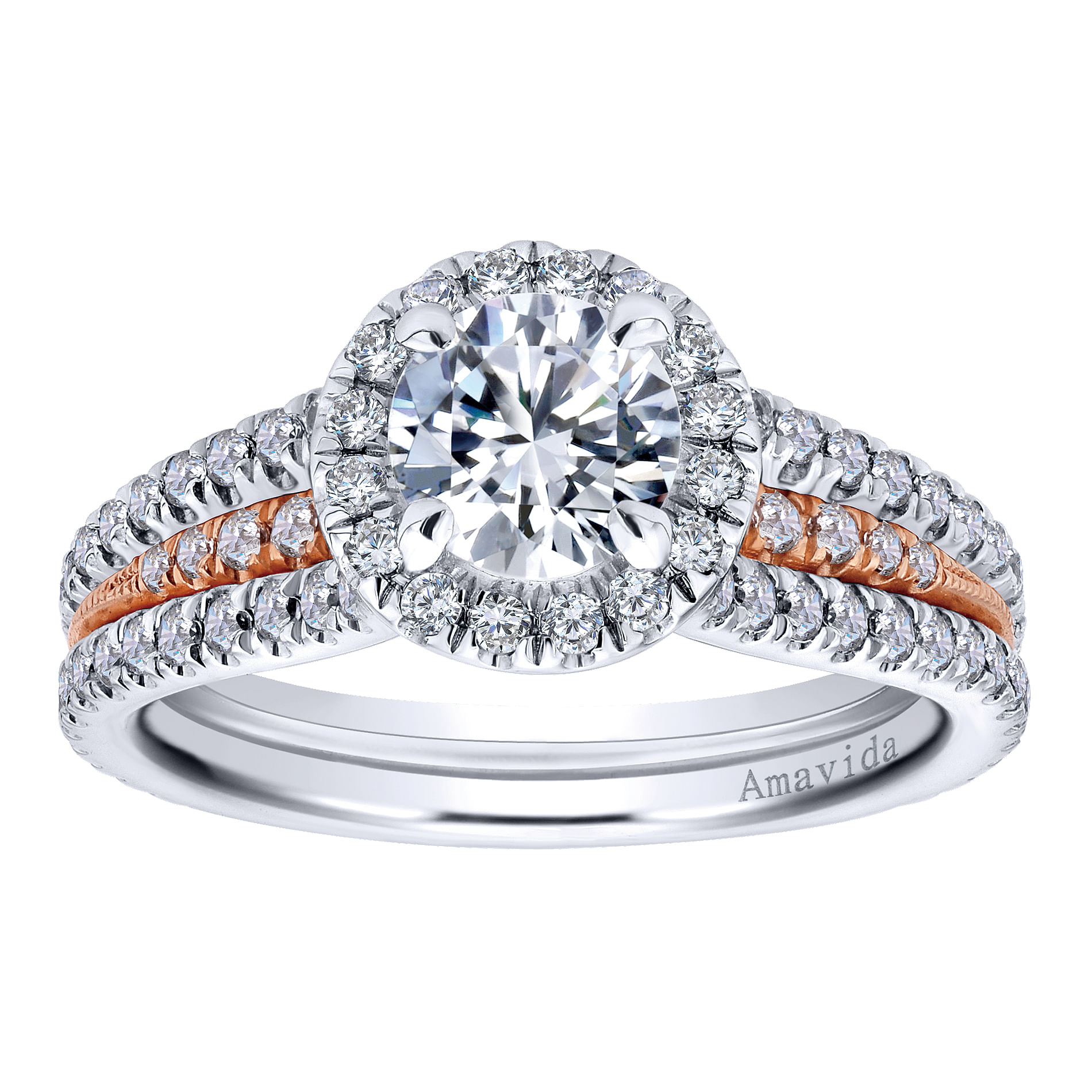 18k White/pink Gold Diamond Halo Engagement Ring angle 5 18k White/pink Gold Diamond Halo Engagement Ring angle 5