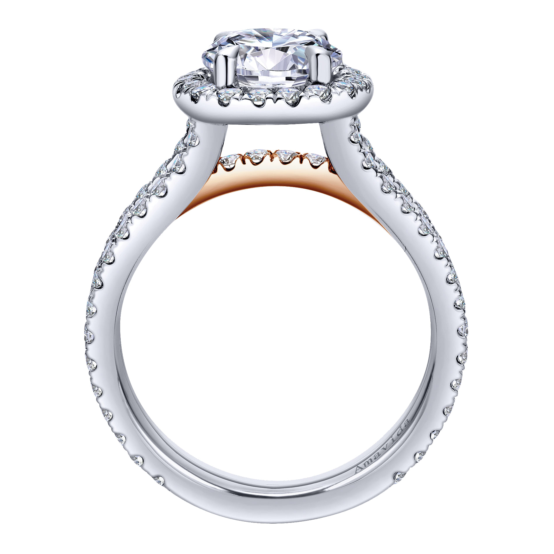 18k White/pink Gold Diamond Halo Engagement Ring angle 2 18k White/pink Gold Diamond Halo Engagement Ring angle 2