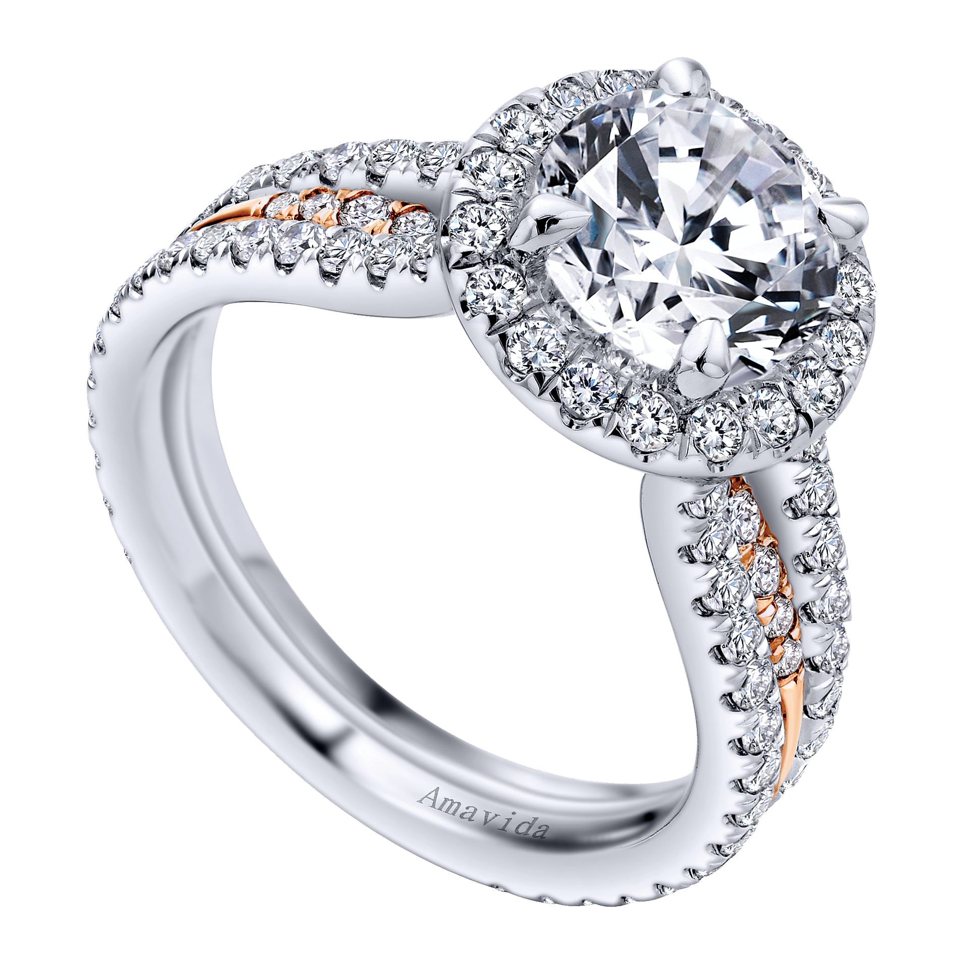 18k White/pink Gold Diamond Halo Engagement Ring angle 3 18k White/pink Gold Diamond Halo Engagement Ring angle 3