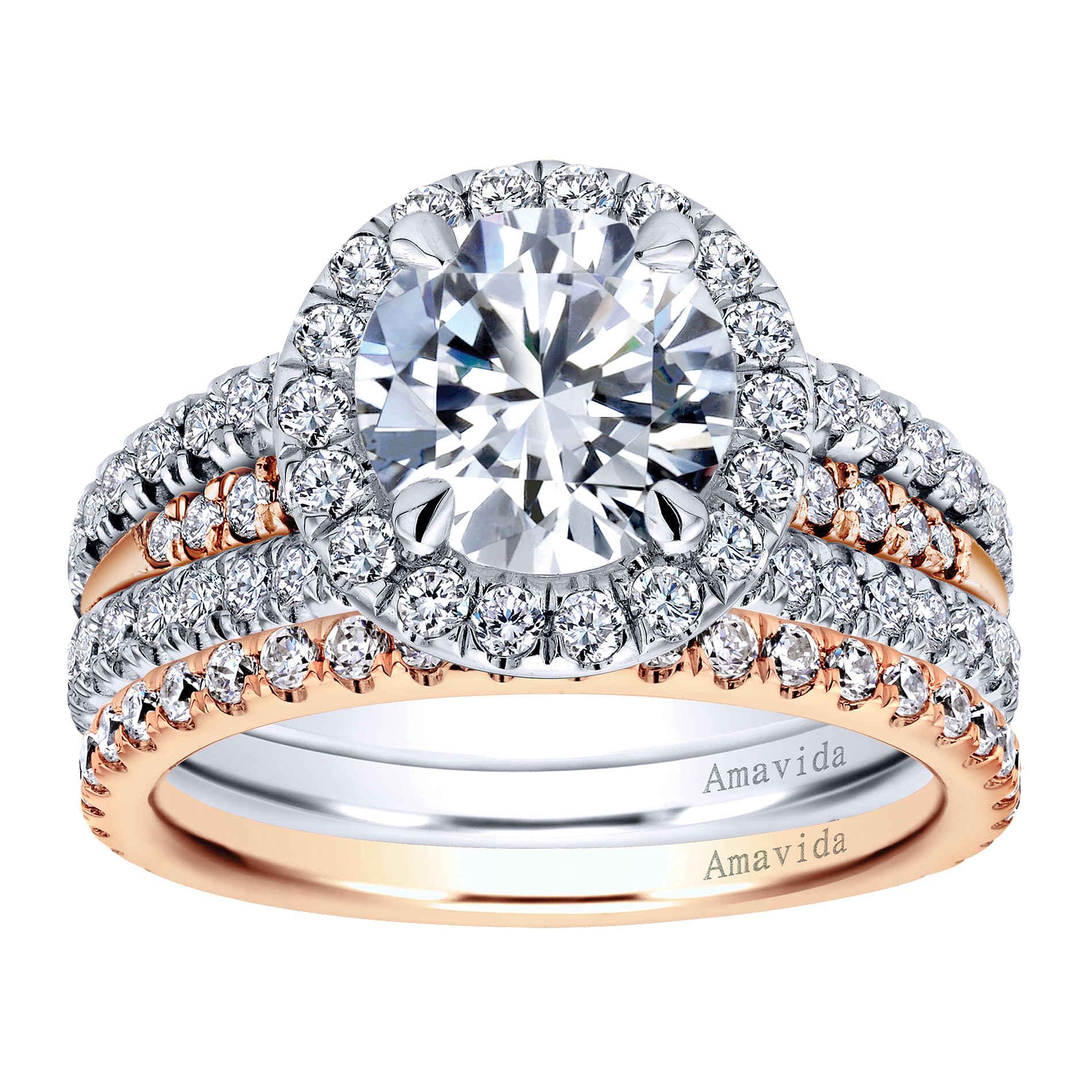 18k White/pink Gold Diamond Halo Engagement Ring angle 4 18k White/pink Gold Diamond Halo Engagement Ring angle 4