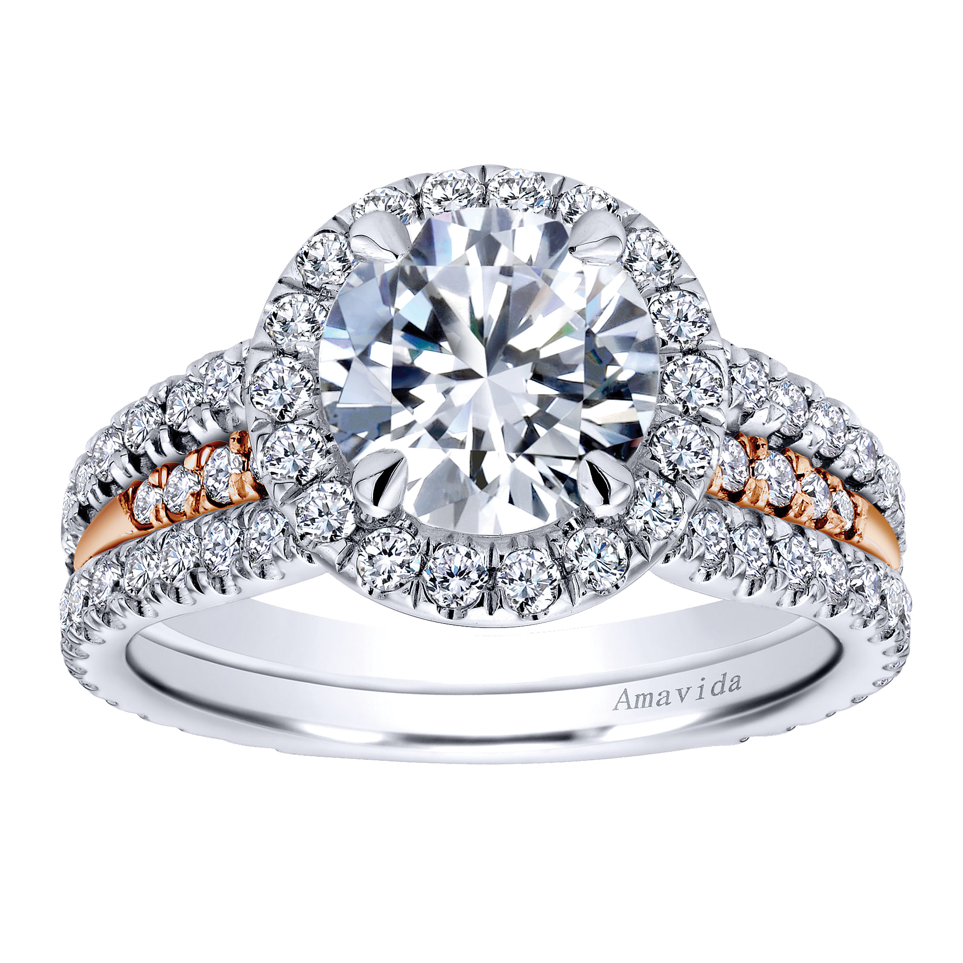 18k White/pink Gold Diamond Halo Engagement Ring angle 5 18k White/pink Gold Diamond Halo Engagement Ring angle 5