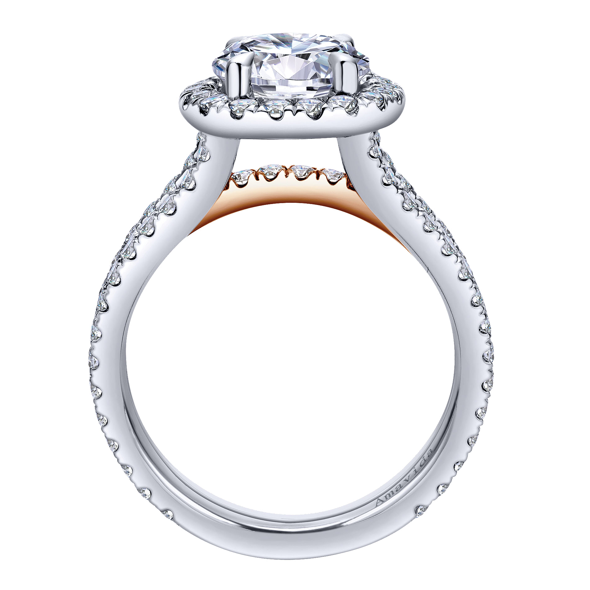 18k White/pink Gold Diamond Halo Engagement Ring angle 2 18k White/pink Gold Diamond Halo Engagement Ring angle 2