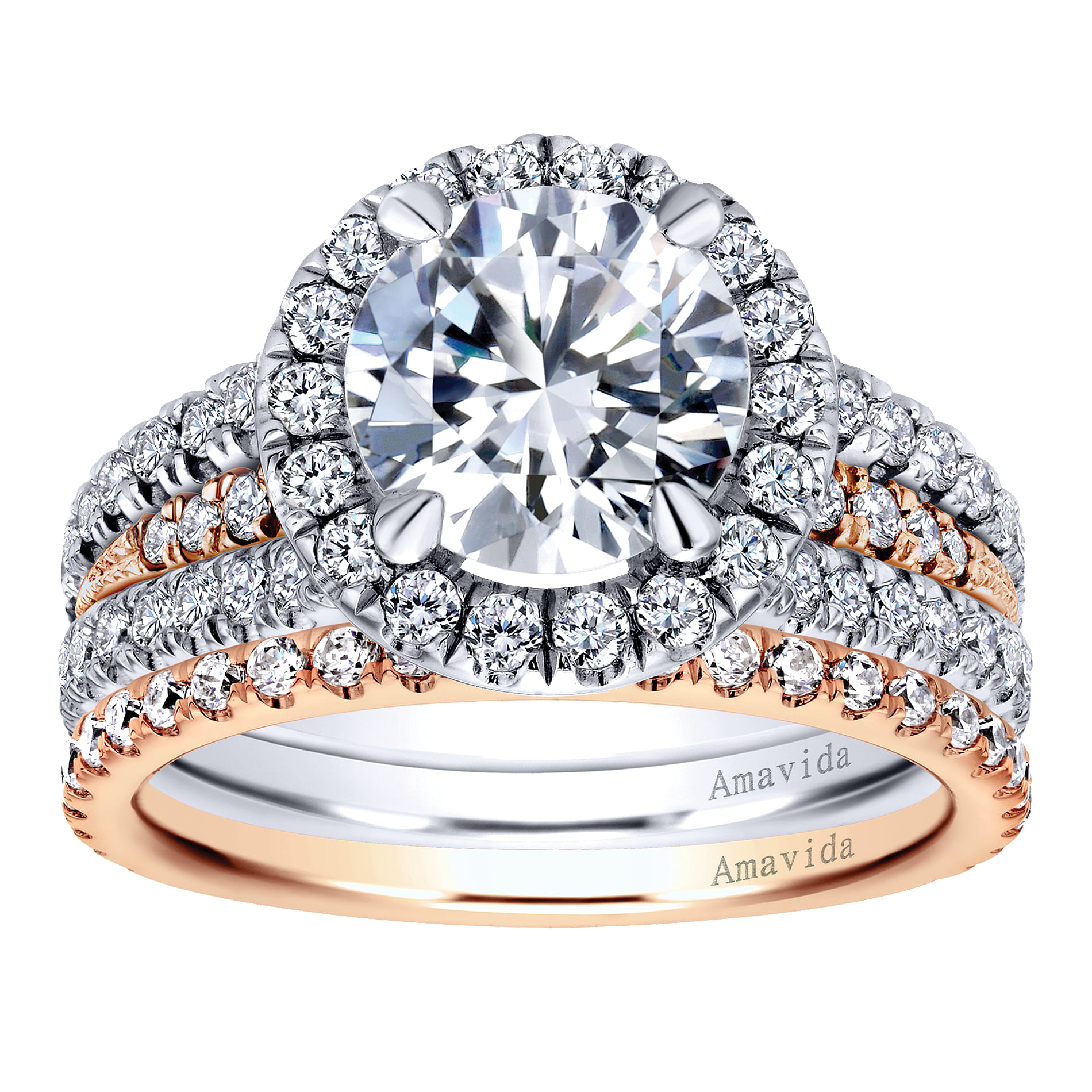18k White/pink Gold Diamond Halo Engagement Ring angle 4 18k White/pink Gold Diamond Halo Engagement Ring angle 4
