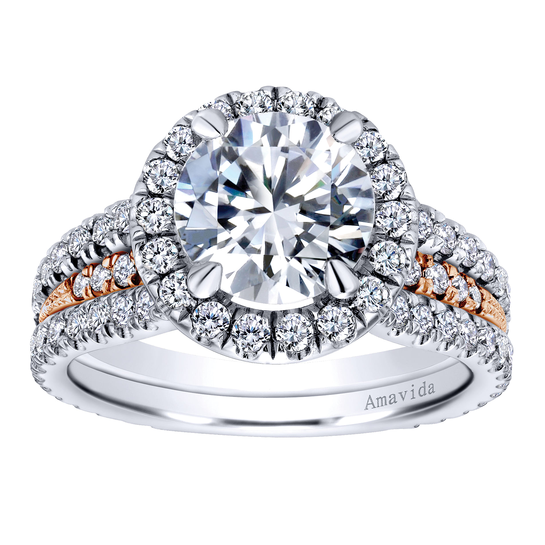 18k White/pink Gold Diamond Halo Engagement Ring angle 5 18k White/pink Gold Diamond Halo Engagement Ring angle 5