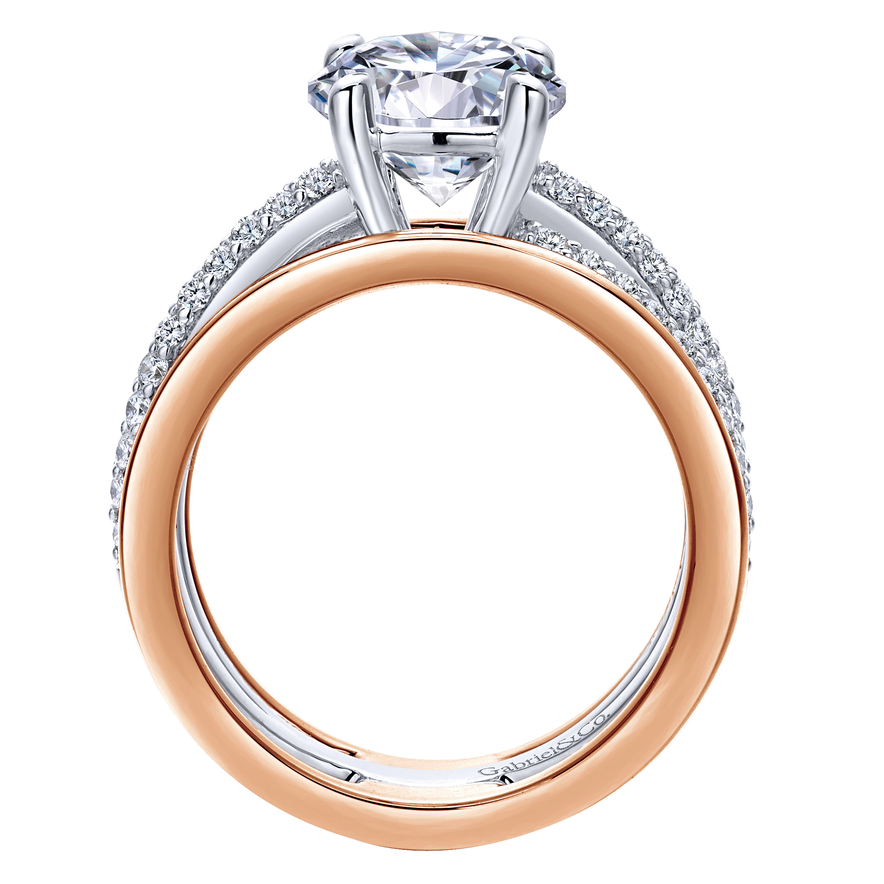 18k White/pink Gold Diamond Split Shank Engagement Ring angle 2 18k White/pink Gold Diamond Split Shank Engagement Ring angle 2