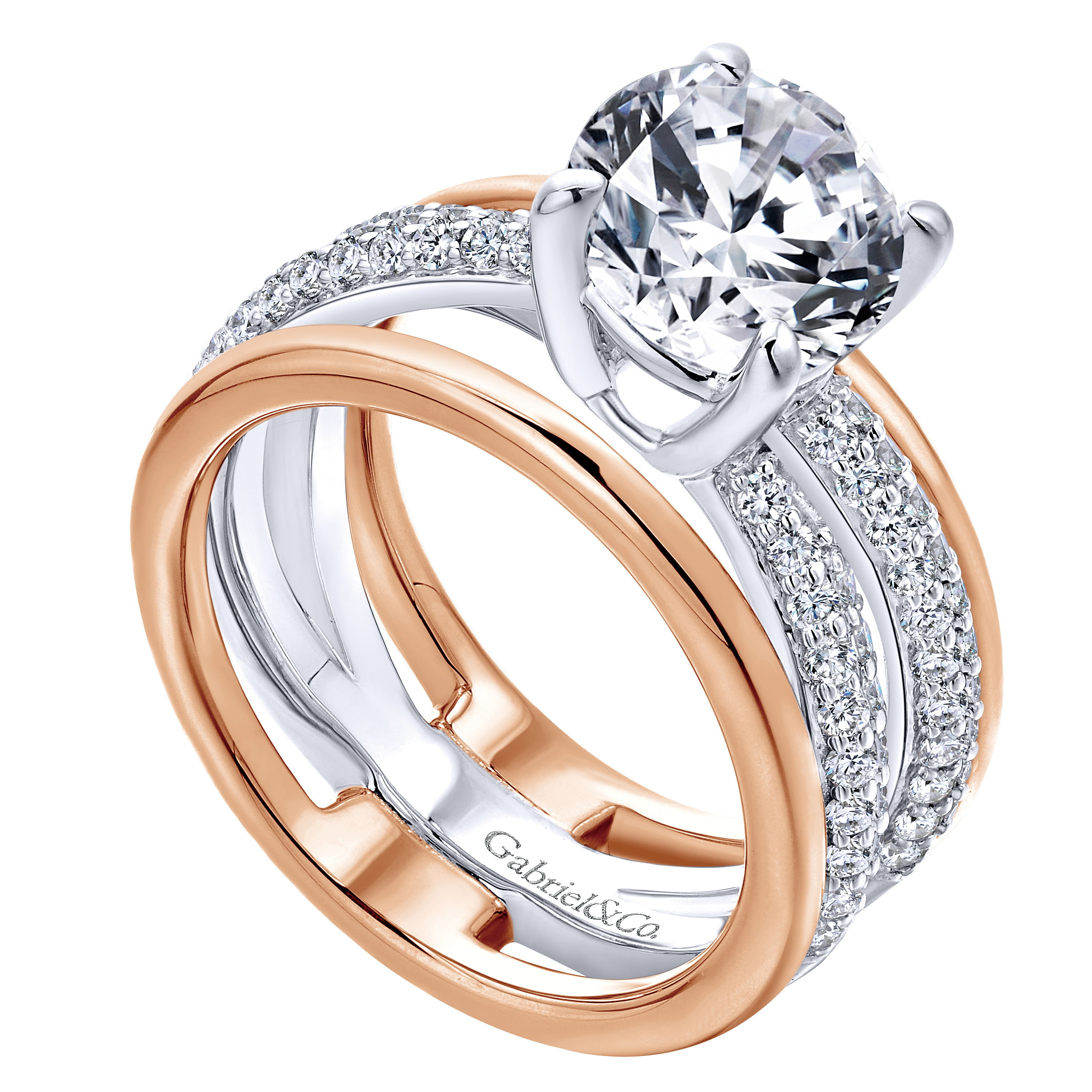 18k White/pink Gold Diamond Split Shank Engagement Ring angle 3 18k White/pink Gold Diamond Split Shank Engagement Ring angle 3