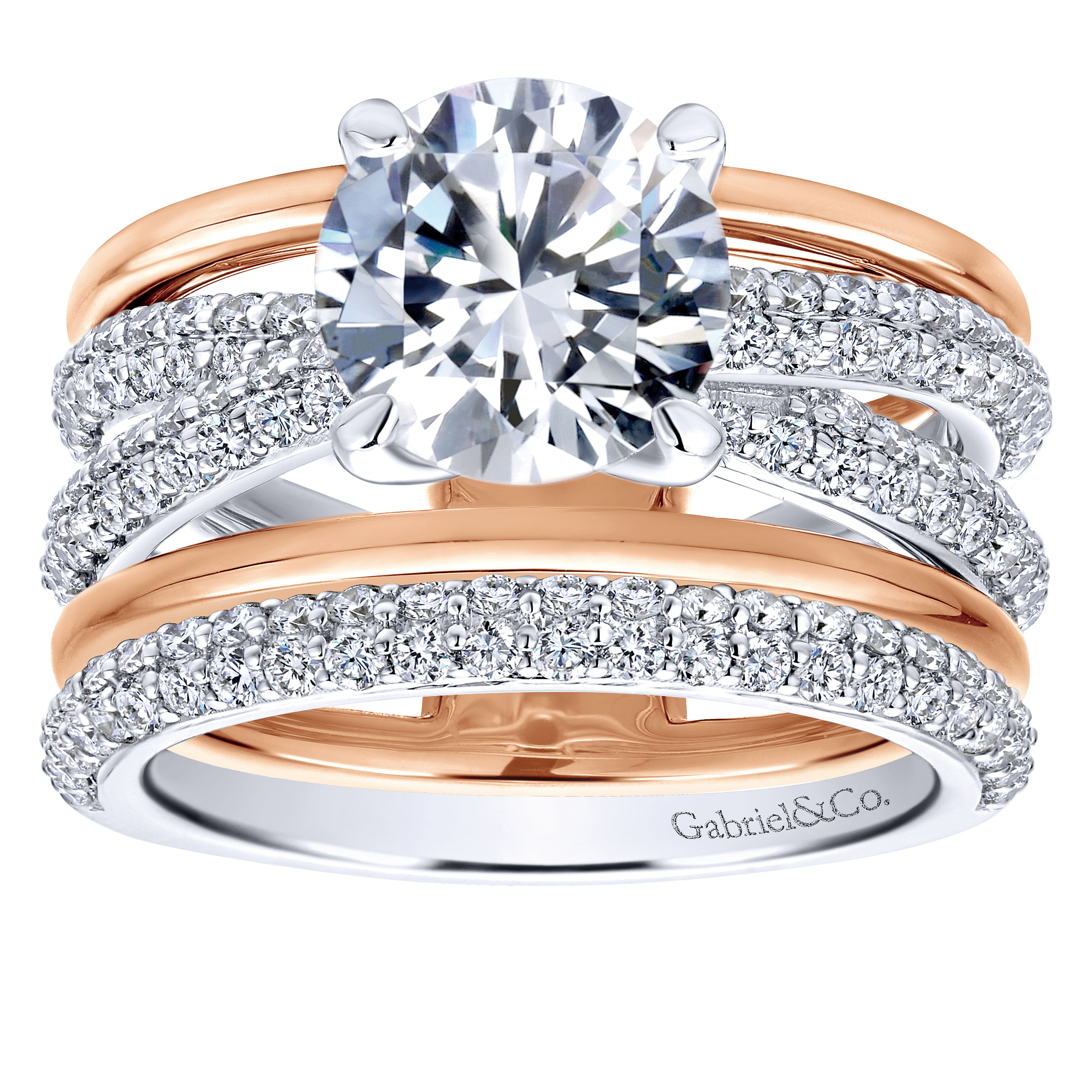 18k White/pink Gold Diamond Split Shank Engagement Ring angle 4 18k White/pink Gold Diamond Split Shank Engagement Ring angle 4