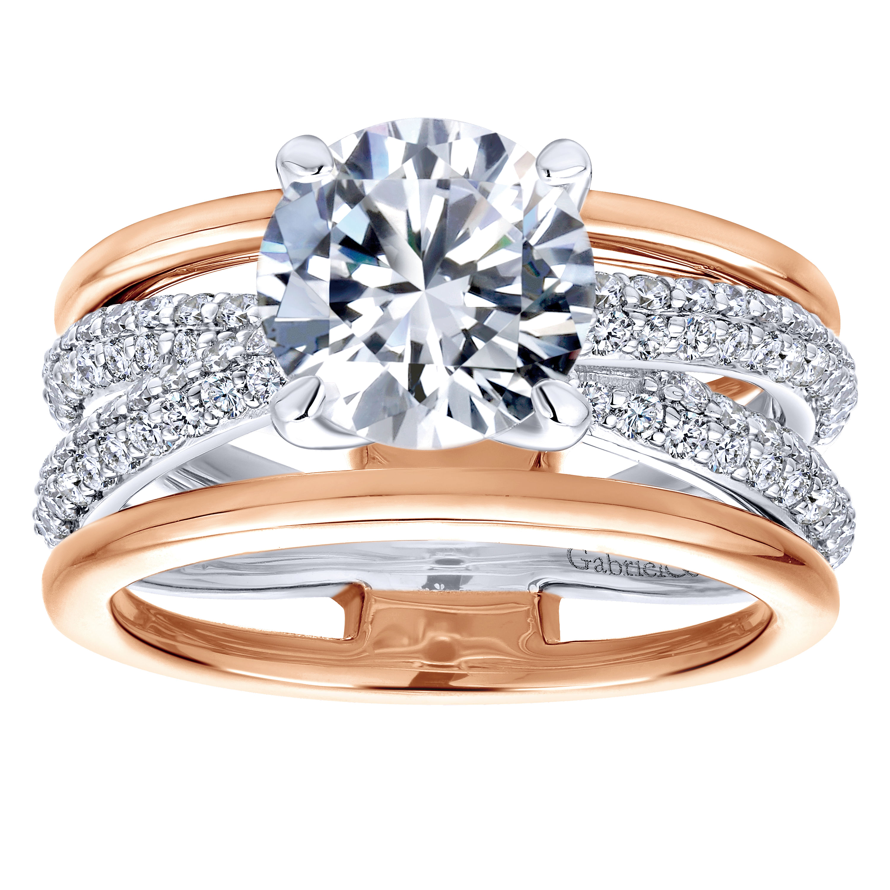 18k White/pink Gold Diamond Split Shank Engagement Ring angle 5 18k White/pink Gold Diamond Split Shank Engagement Ring angle 5