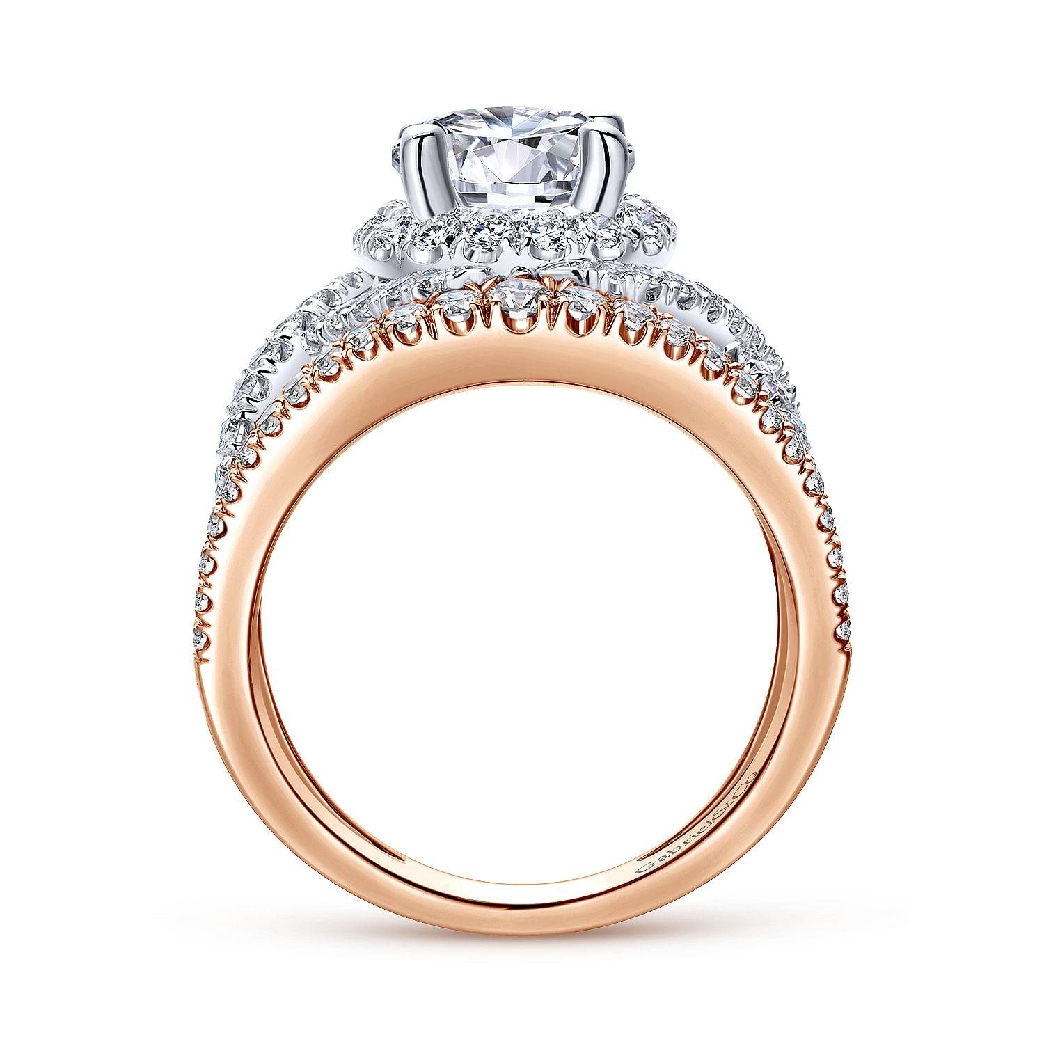 18k White/pink Gold Diamond Split Shank Engagement Ring angle 2 18k White/pink Gold Diamond Split Shank Engagement Ring angle 2
