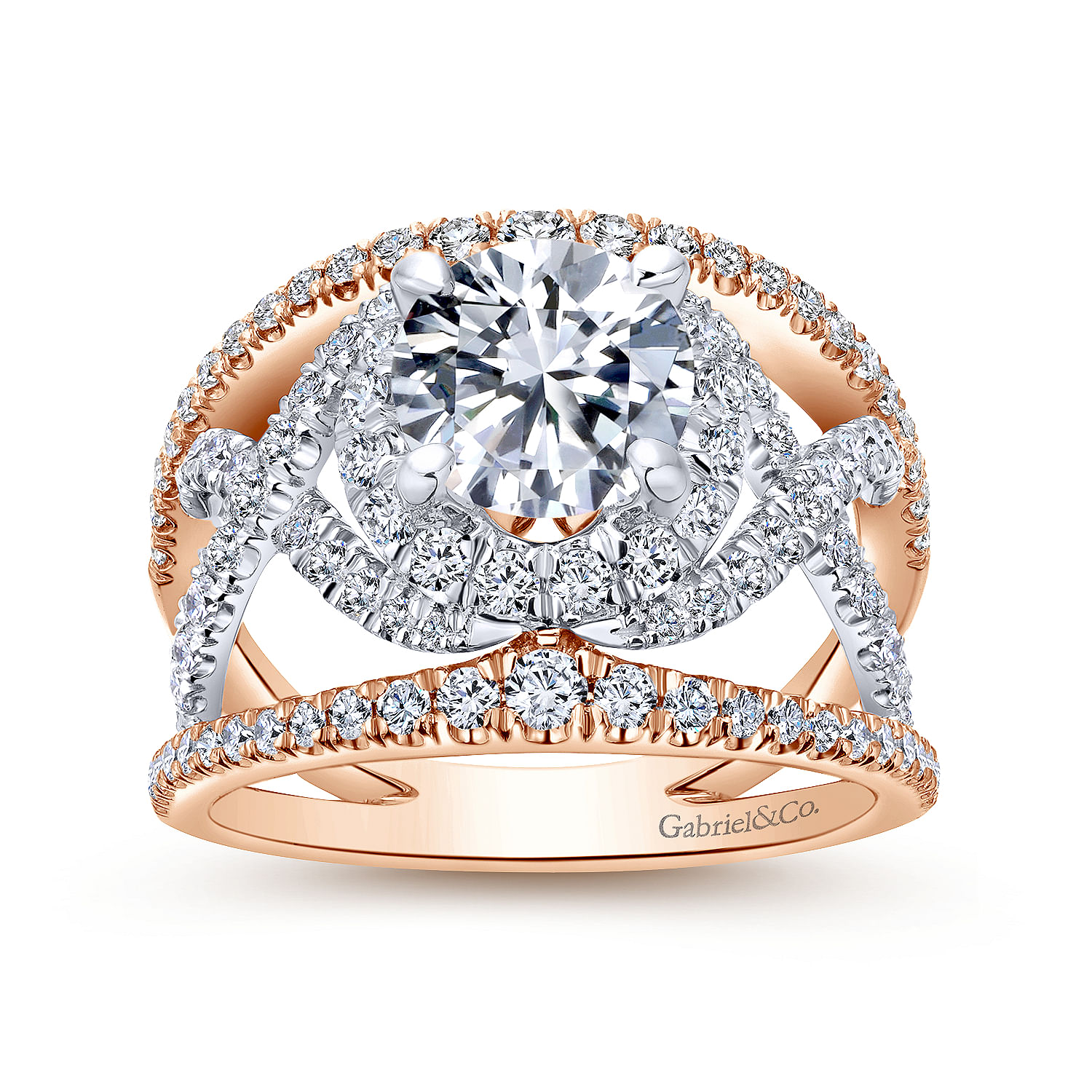 18k White/pink Gold Diamond Split Shank Engagement Ring angle 5 18k White/pink Gold Diamond Split Shank Engagement Ring angle 5