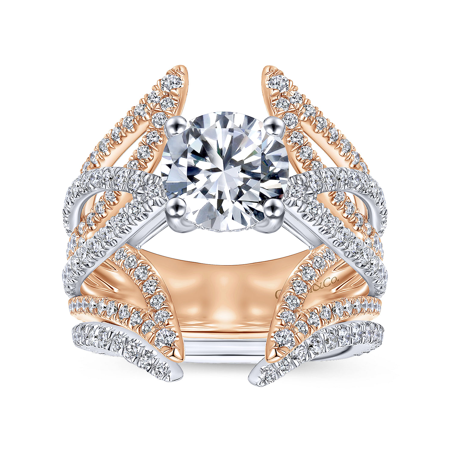 18k White/pink Gold Diamond Split Shank Engagement Ring angle 4 18k White/pink Gold Diamond Split Shank Engagement Ring angle 4
