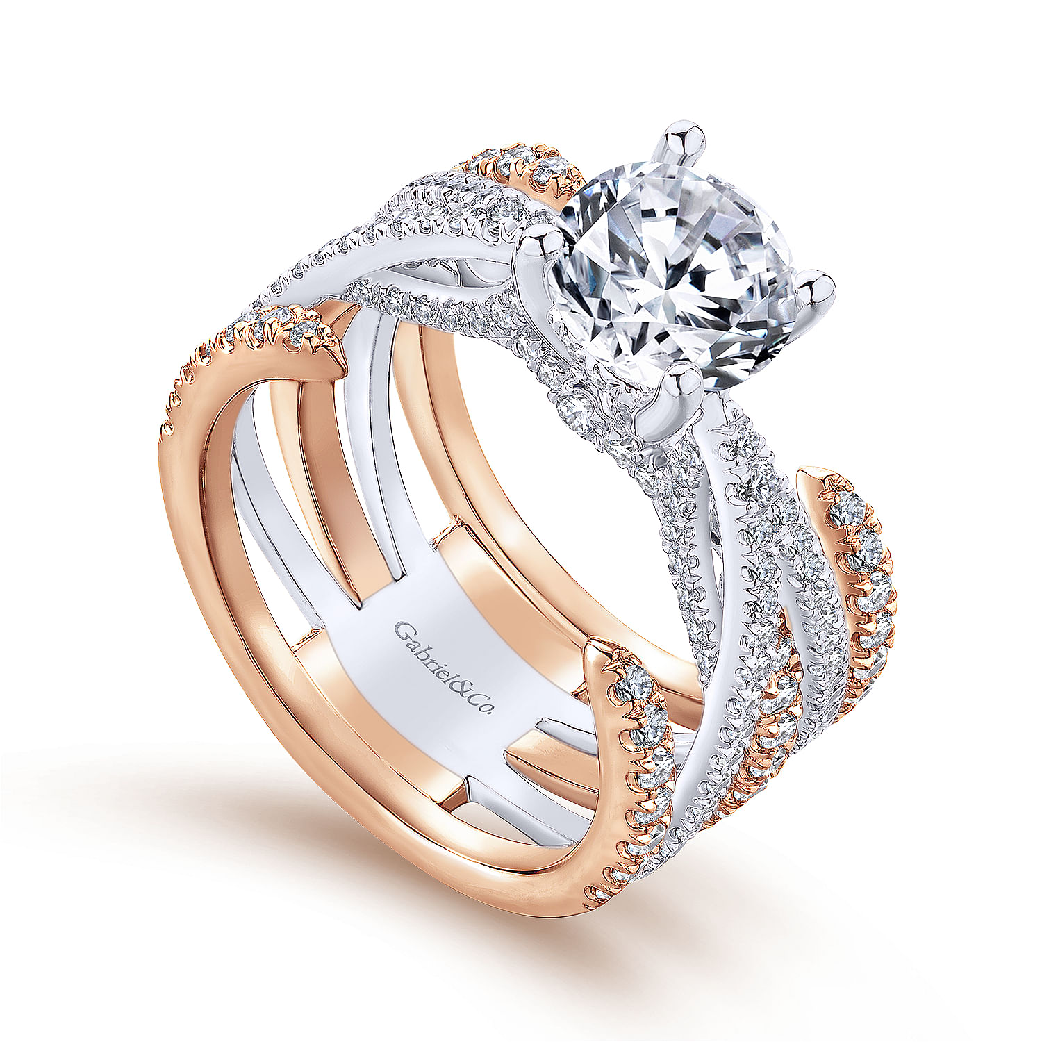 18k White/pink Gold Diamond Split Shank Engagement Ring angle 3 18k White/pink Gold Diamond Split Shank Engagement Ring angle 3