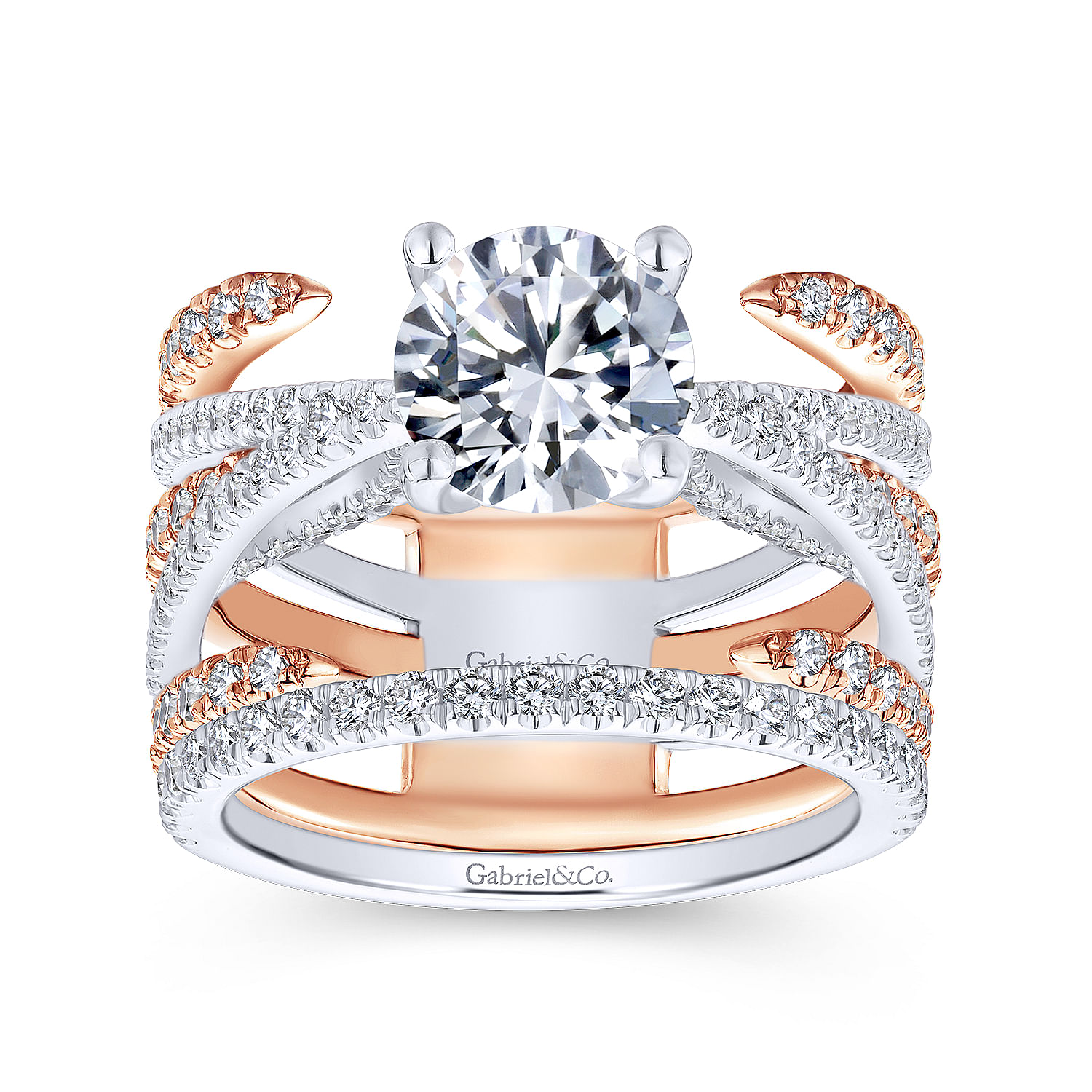18k White/pink Gold Diamond Split Shank Engagement Ring angle 4 18k White/pink Gold Diamond Split Shank Engagement Ring angle 4