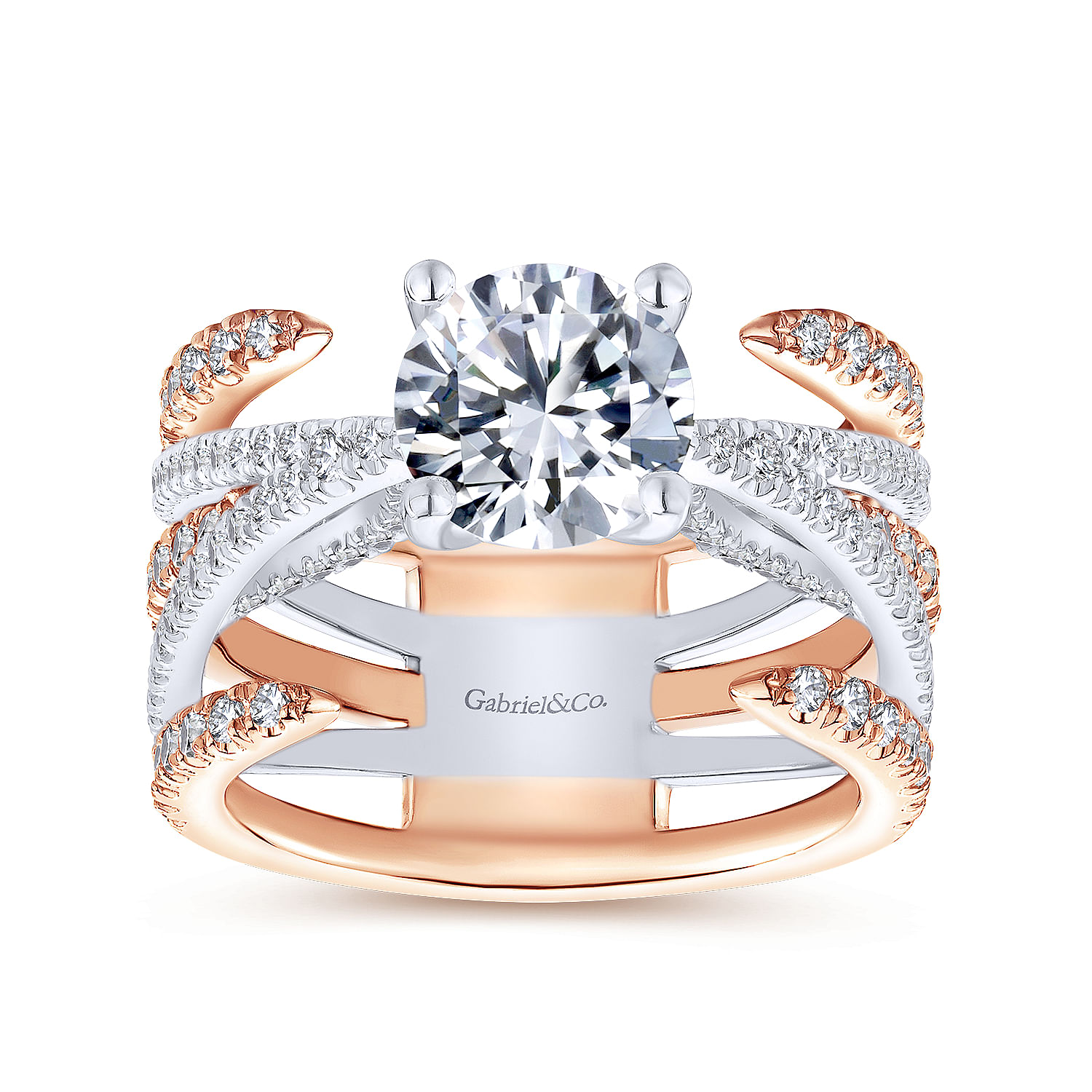 18k White/pink Gold Diamond Split Shank Engagement Ring angle 5 18k White/pink Gold Diamond Split Shank Engagement Ring angle 5
