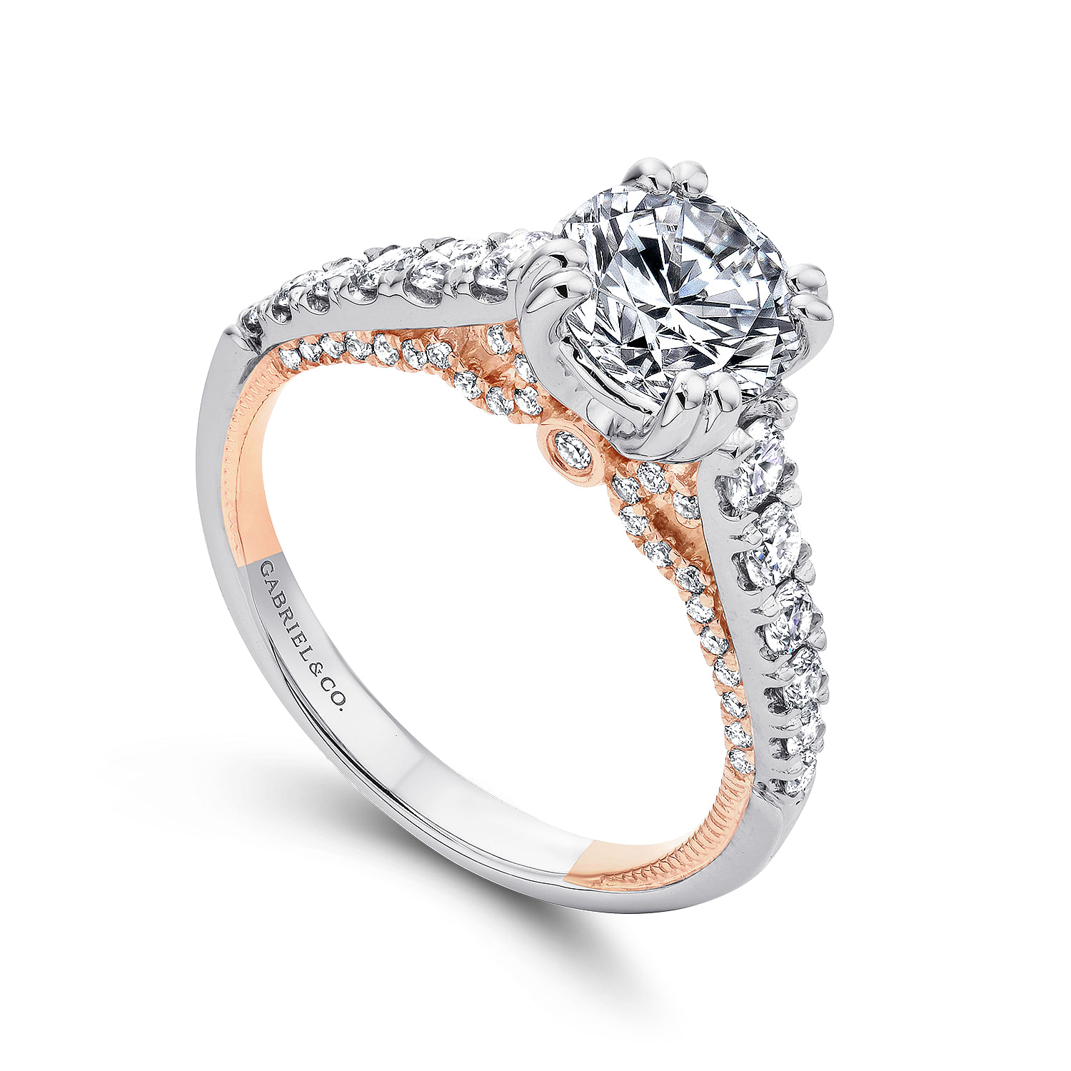 18k White/pink Gold Diamond Straight Engagement Ring angle 3 18k White/pink Gold Diamond Straight Engagement Ring angle 3