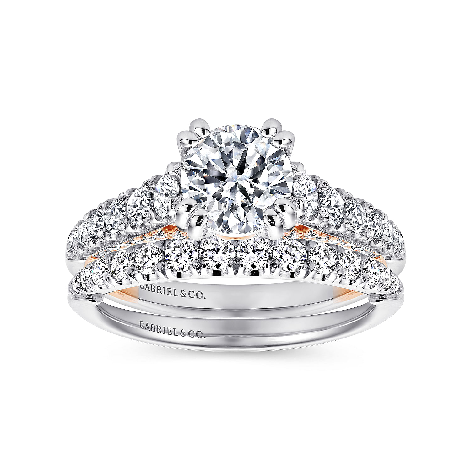 18k White/pink Gold Diamond Straight Engagement Ring angle 4 18k White/pink Gold Diamond Straight Engagement Ring angle 4