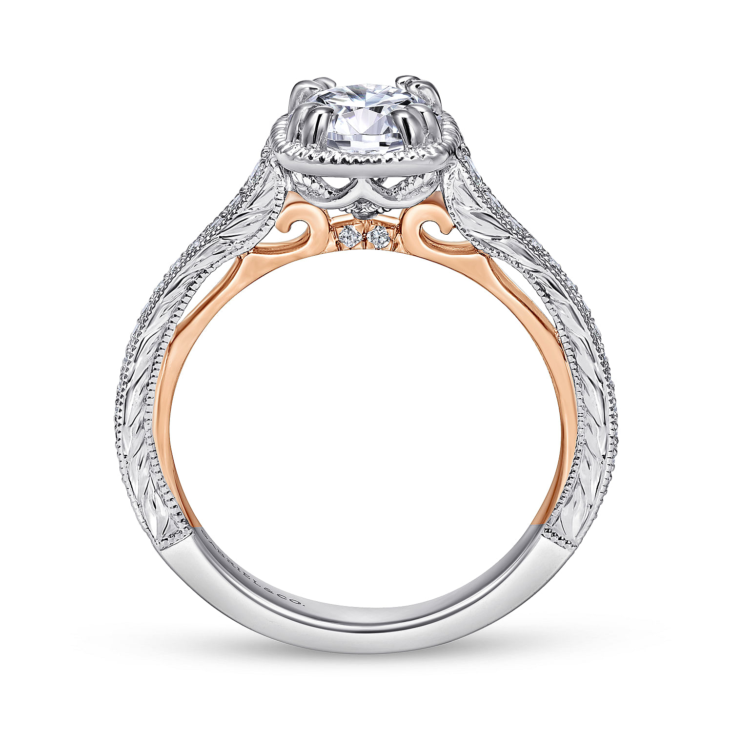 18k White/pink Gold Diamond Straight Engagement Ring angle 2 18k White/pink Gold Diamond Straight Engagement Ring angle 2