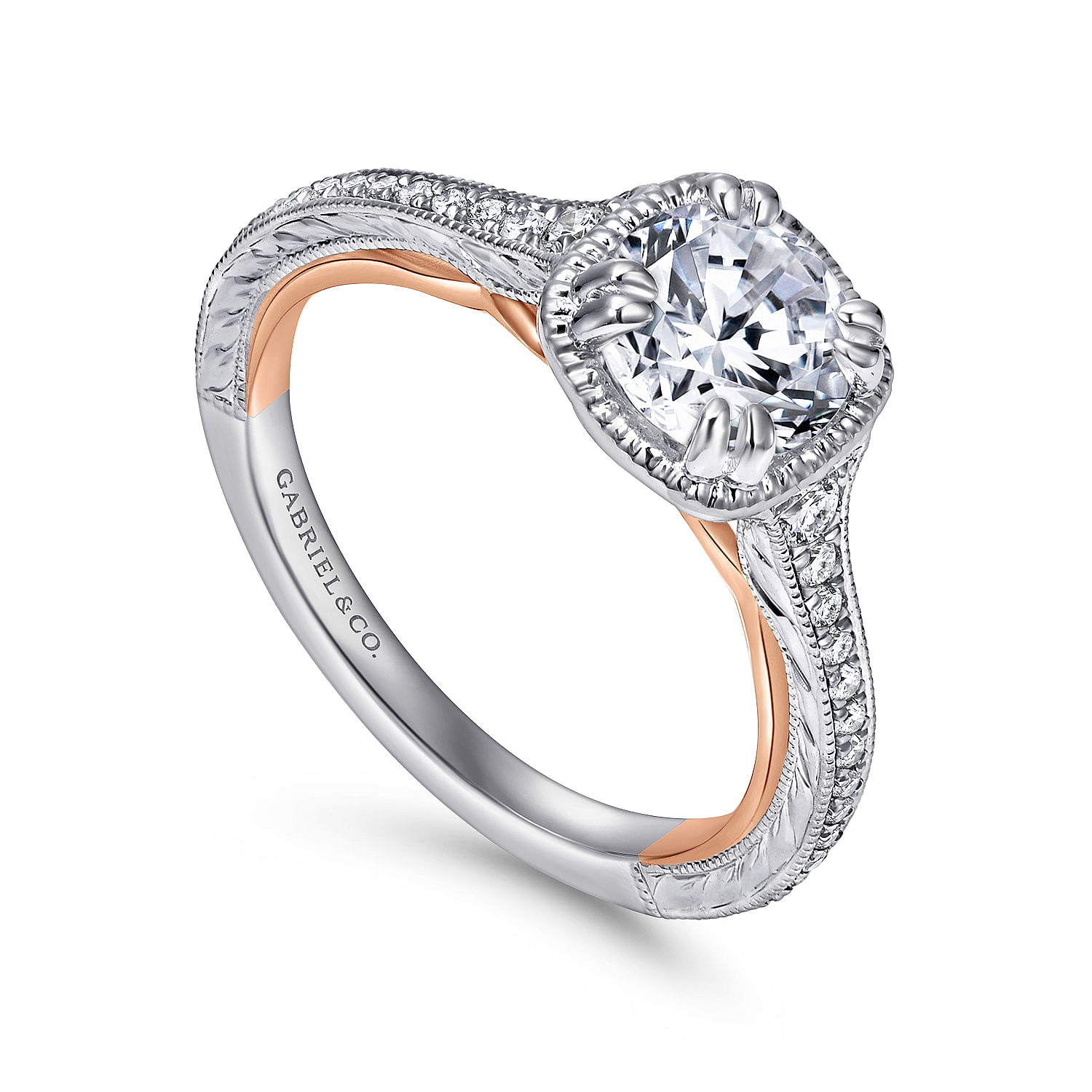 18k White/pink Gold Diamond Straight Engagement Ring angle 3 18k White/pink Gold Diamond Straight Engagement Ring angle 3