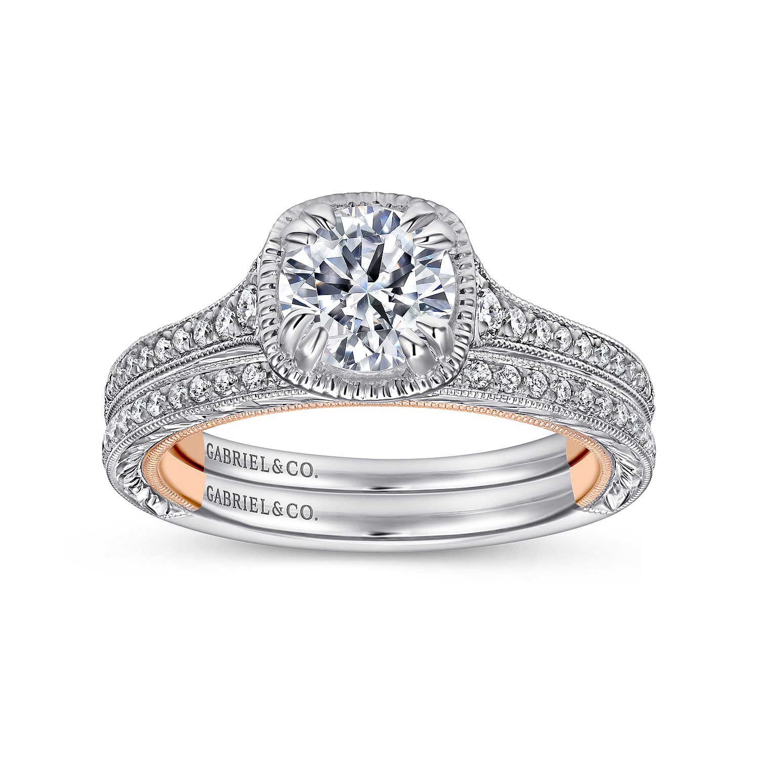 18k White/pink Gold Diamond Straight Engagement Ring angle 4 18k White/pink Gold Diamond Straight Engagement Ring angle 4